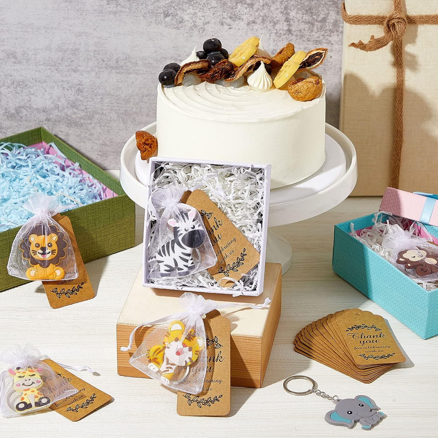 270 Pieces Jungle Animal Keychain Party Favor Set