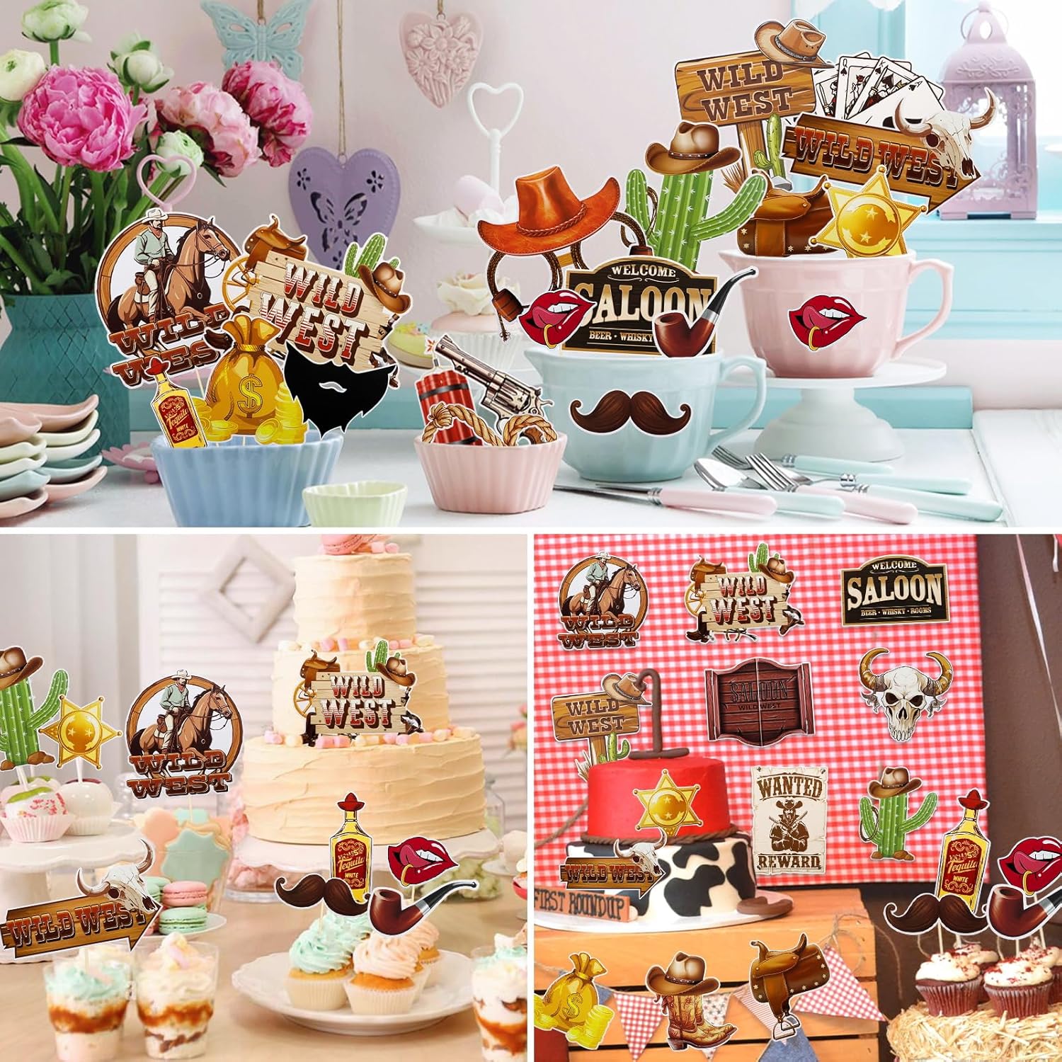 Cowgirl Cowboy Photo Booth Props 30Pcs Western Theme Decorations