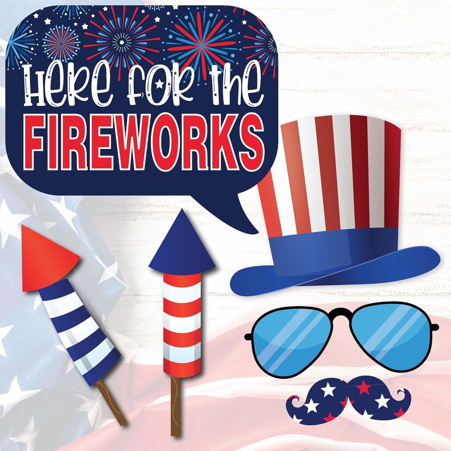 4th of July Photo Booth Props - 41pc Patriotic Party Decor Kit
