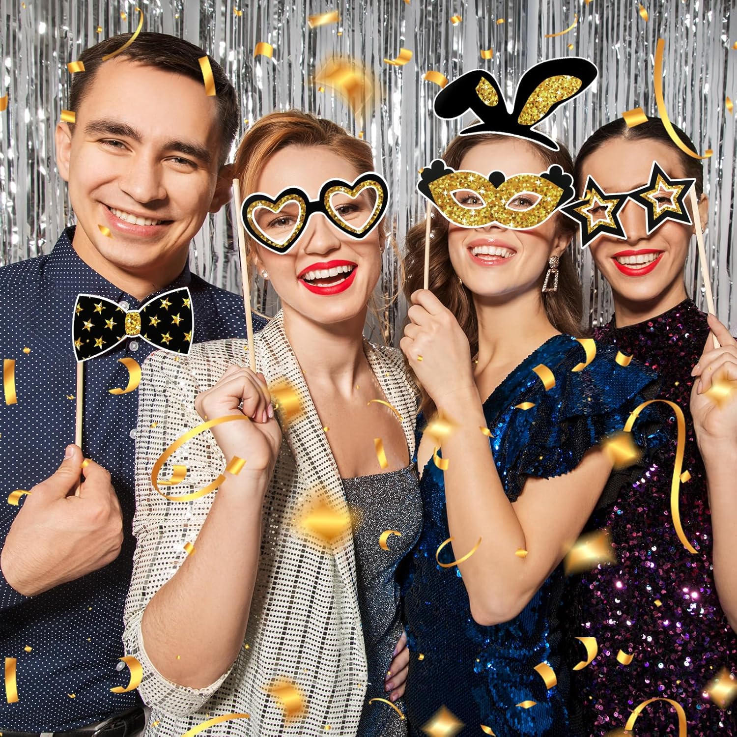 36PCS Black and Gold Photo Booth Props