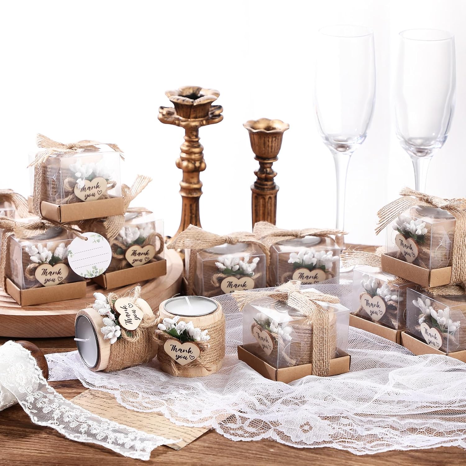 Retisee 12 Pack Wood Candle Holders Wedding Favors