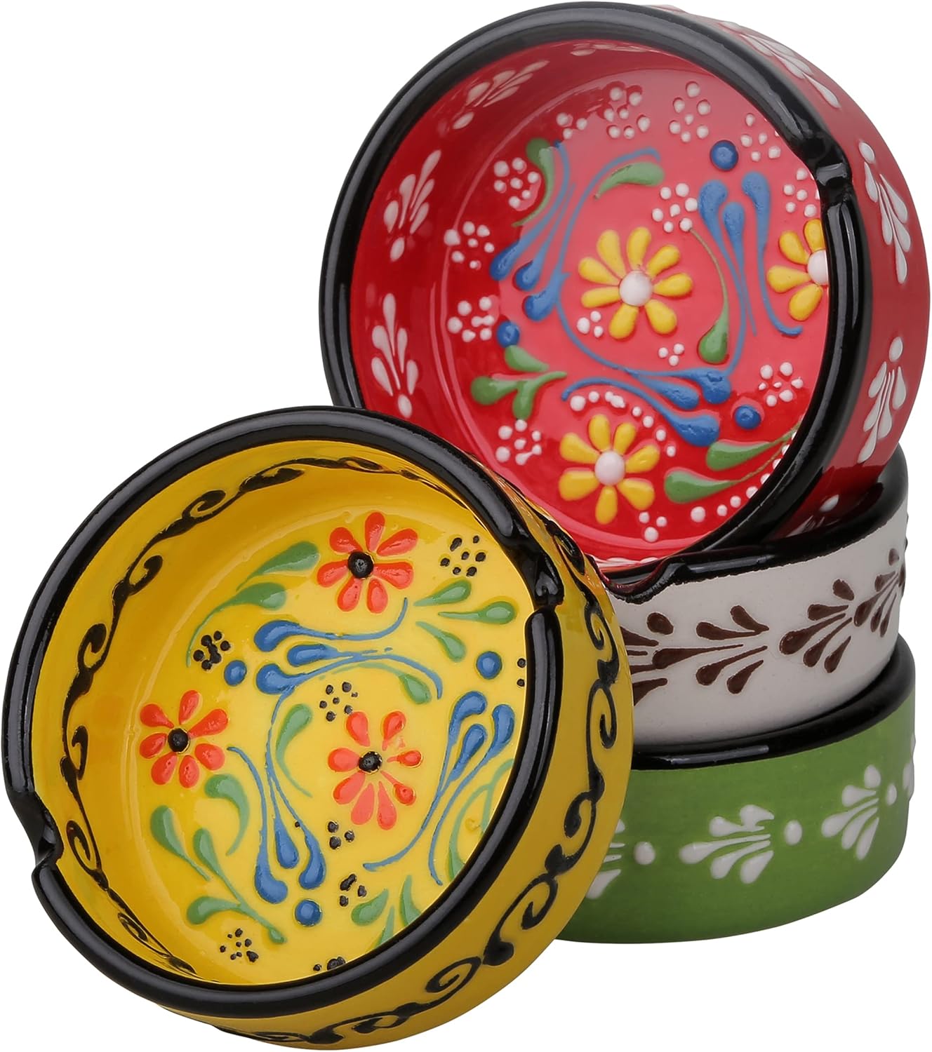 Hand-Painted Ceramic Ashtray Set 4 Pcs
