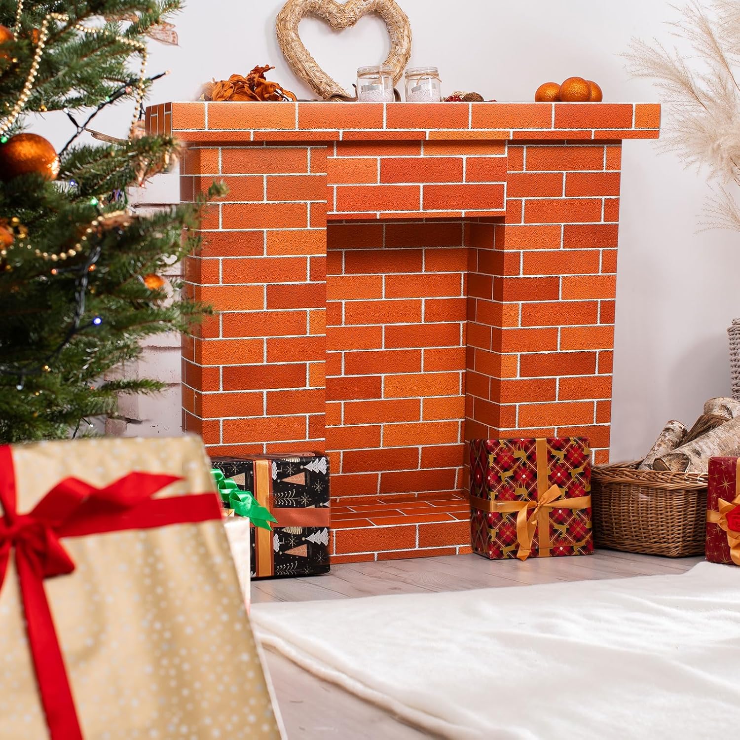 Fullhawl Christmas Cardboard Fireplace 3D Decor