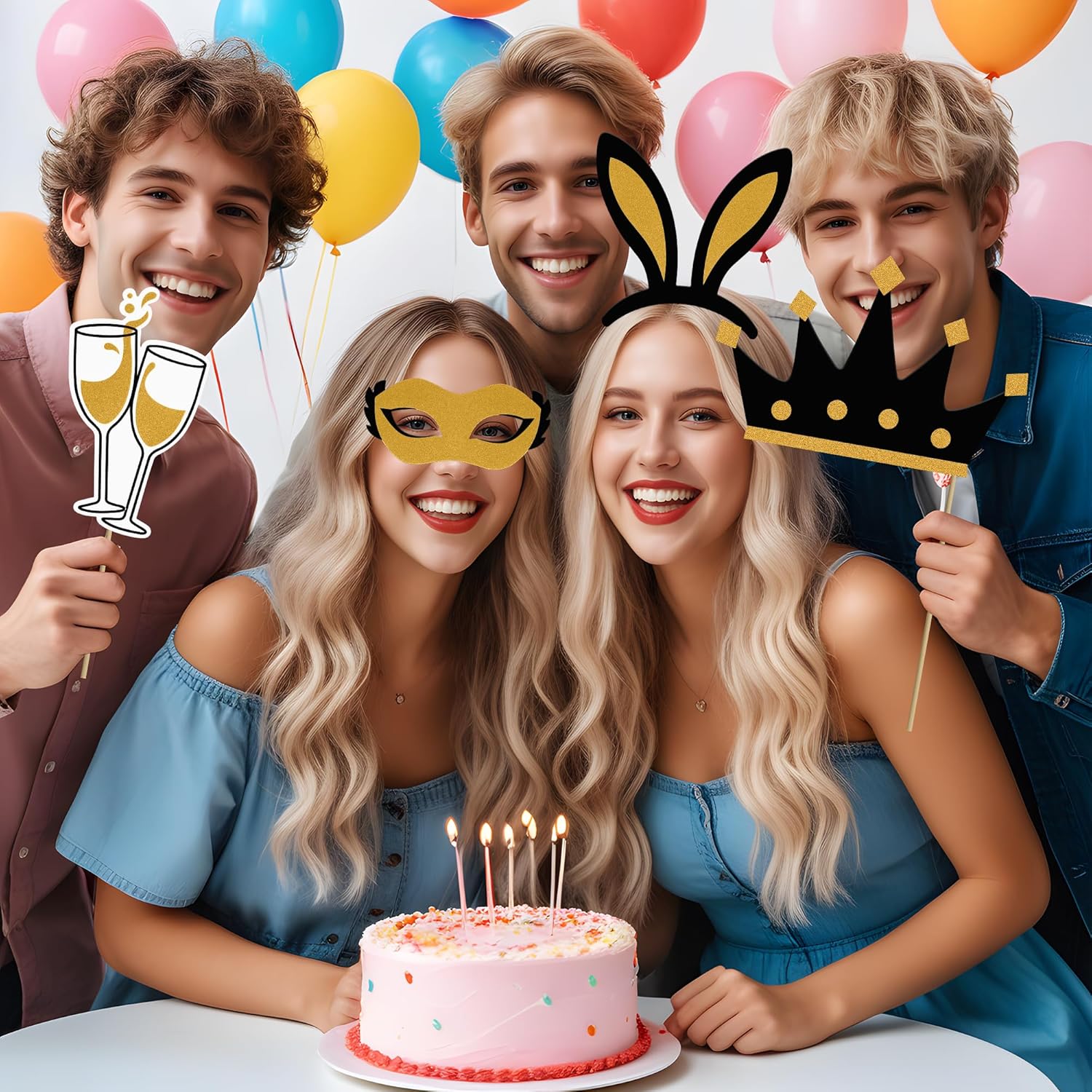 24PCS Funny Photo Booth Props Set Black Gold