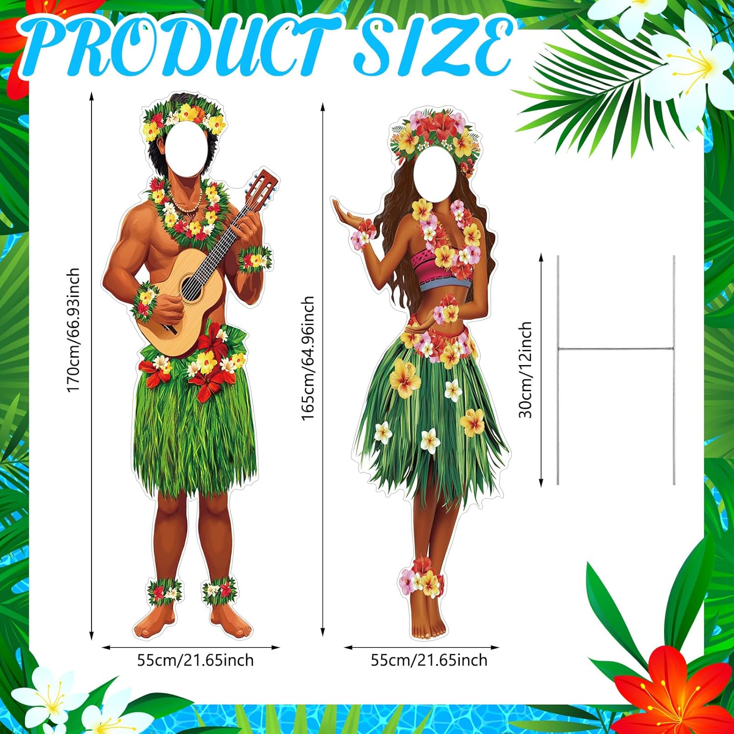 2 Pcs Life Size Hawaiian Couple Photo Props