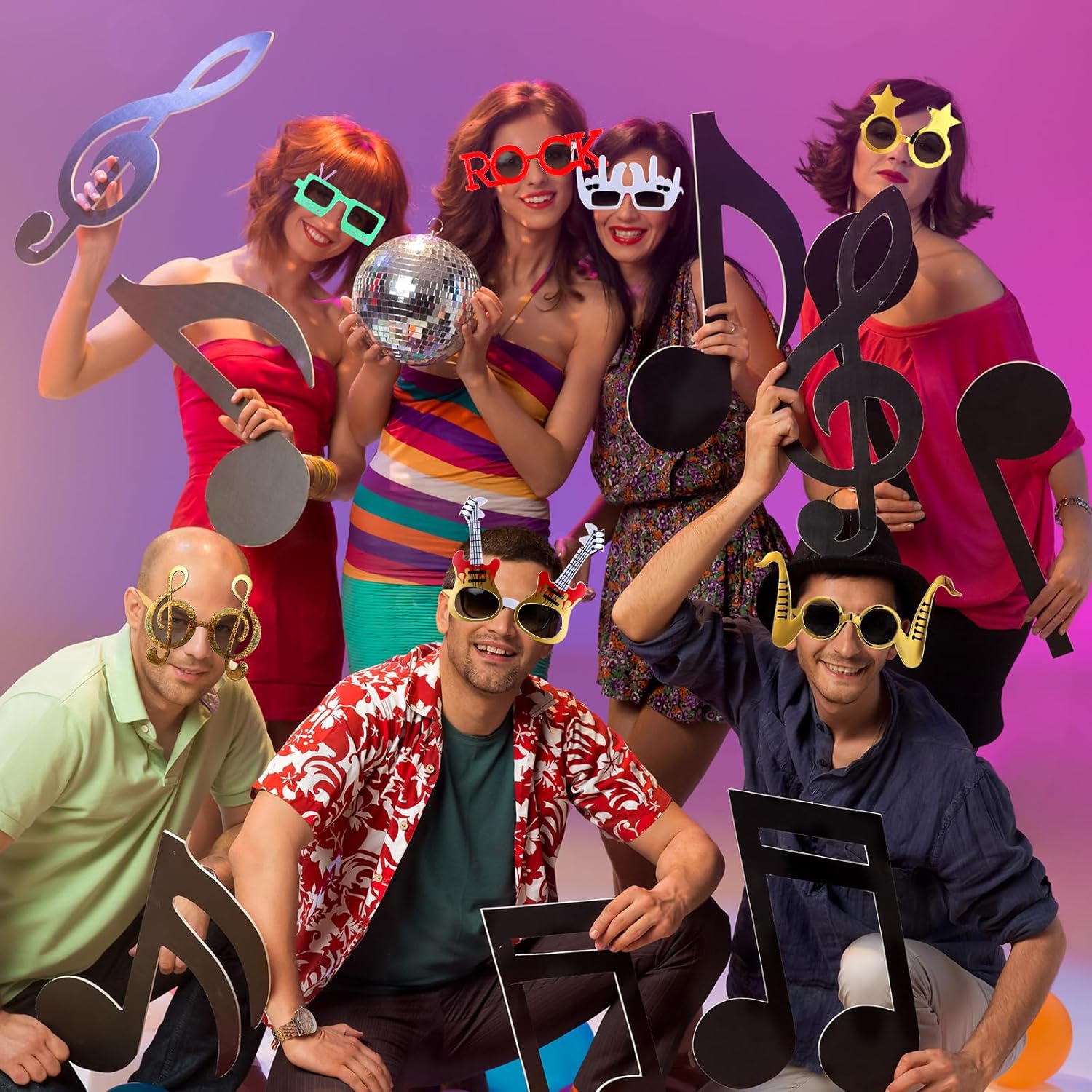 9 Pack Retro Rock Music Funny Sunglasses for Parties