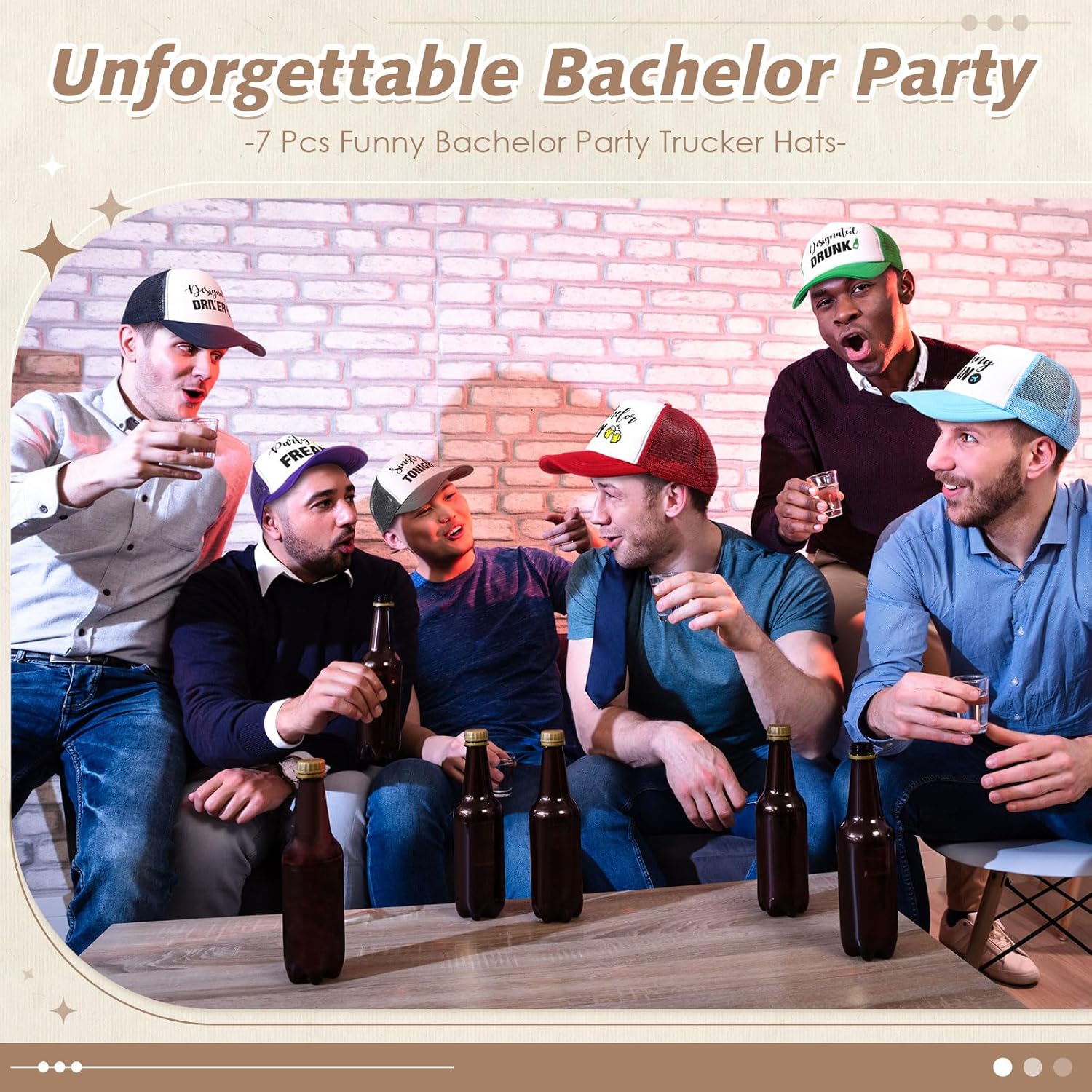 JaGely 7 Pcs Funny Groom Trucker Hats Set