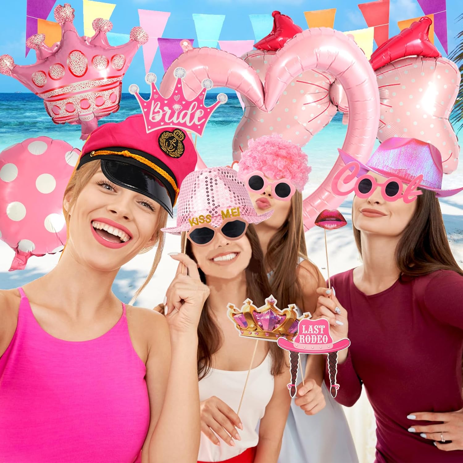 NICOWARM Bulk Hot Pink Photo Booth Props Set