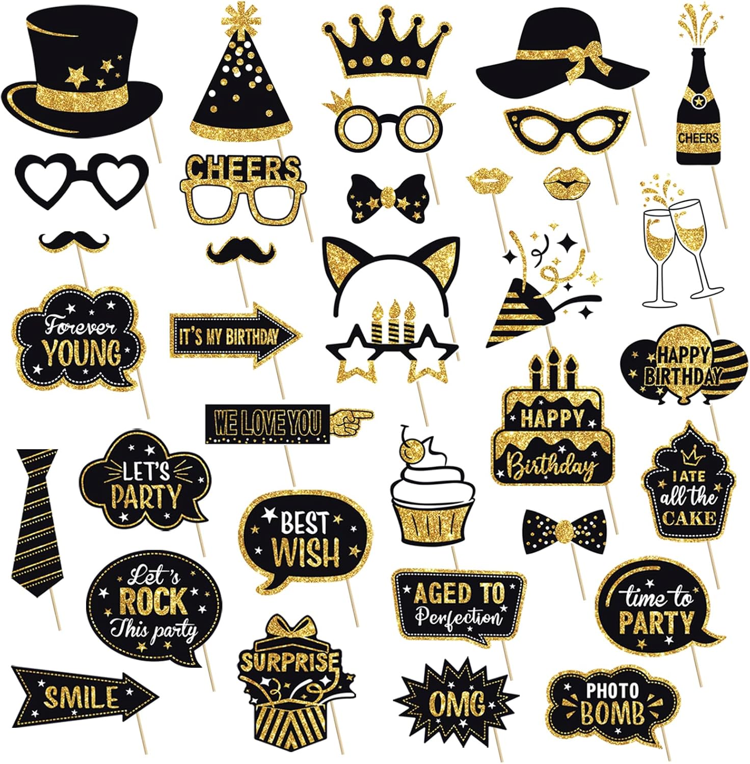 JOJO FLY 36 Pcs Birthday Photo Booth Props Kit
