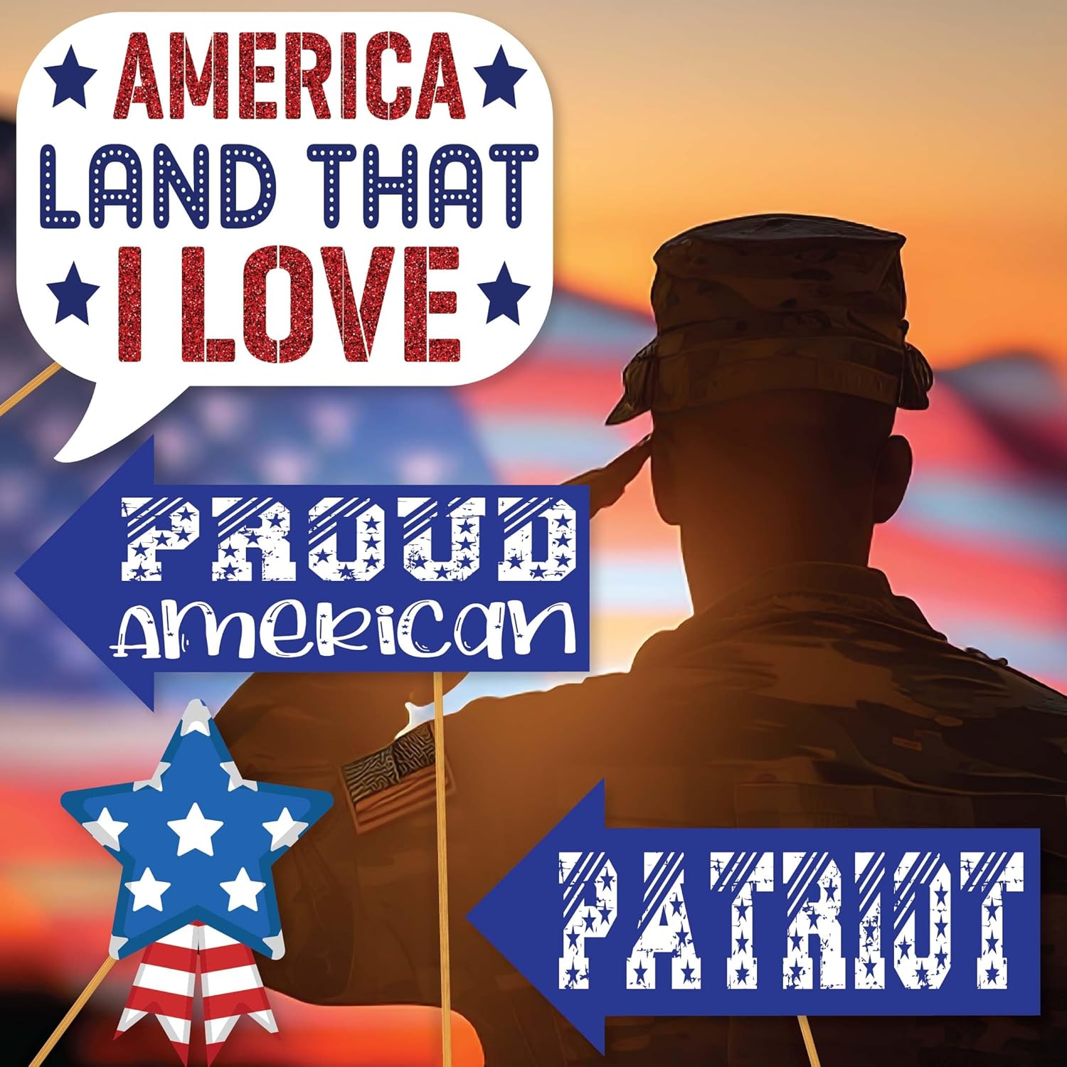 4th of July Photo Booth Props - 41pc Patriotic Party Decor Kit