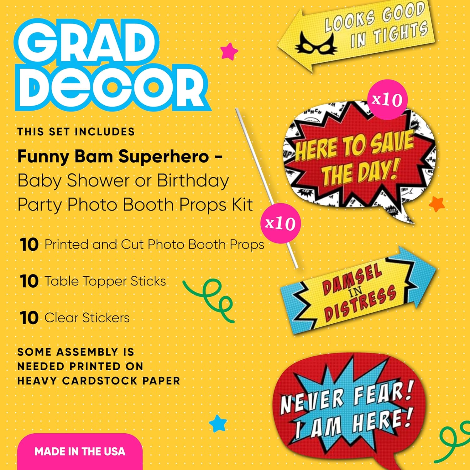 Funny BAM Superhero Photo Booth Props Kit 10 Piece