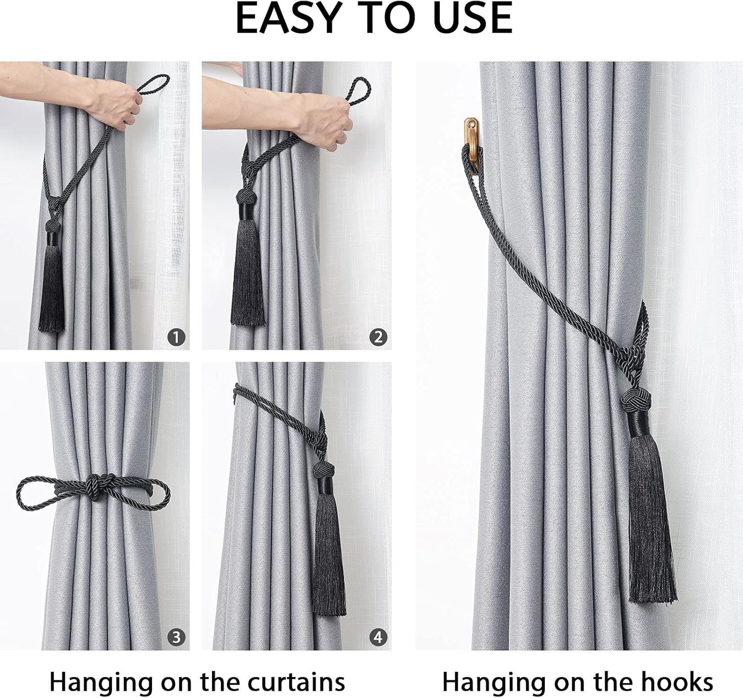 NICEEC 4 Pack Decorative Curtain Holdbacks
