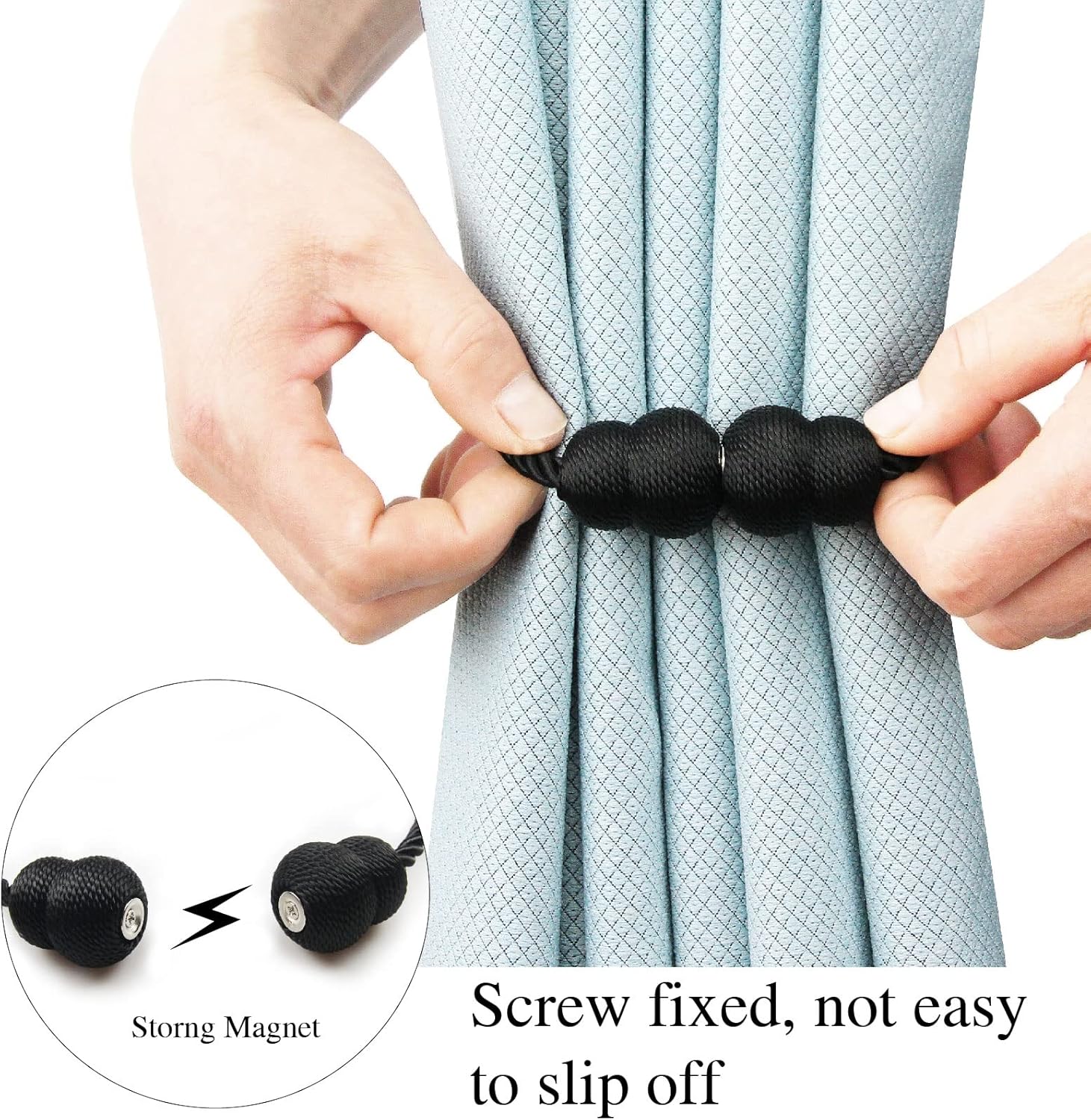 Magnetic Curtain Tiebacks 4 Pack Black Elegant Holders for Curtains