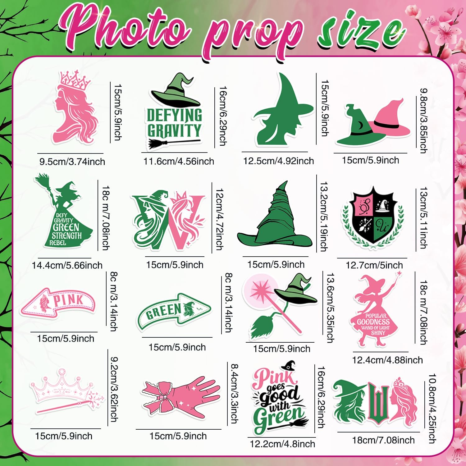Pink and Green Birthday Photo Booth Props Kit