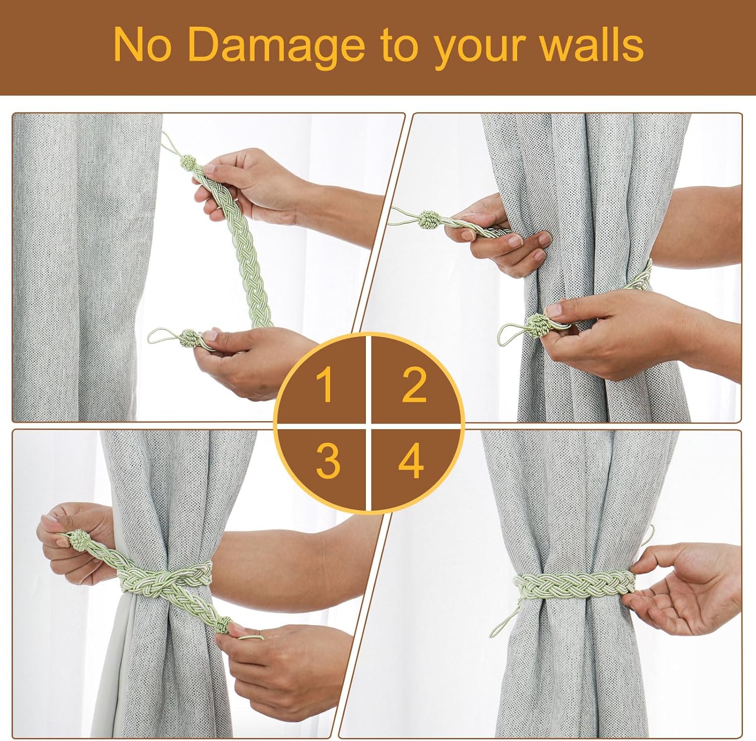 Uxcell 4Pcs Curtain Tiebacks with 4 Metal Hooks Black