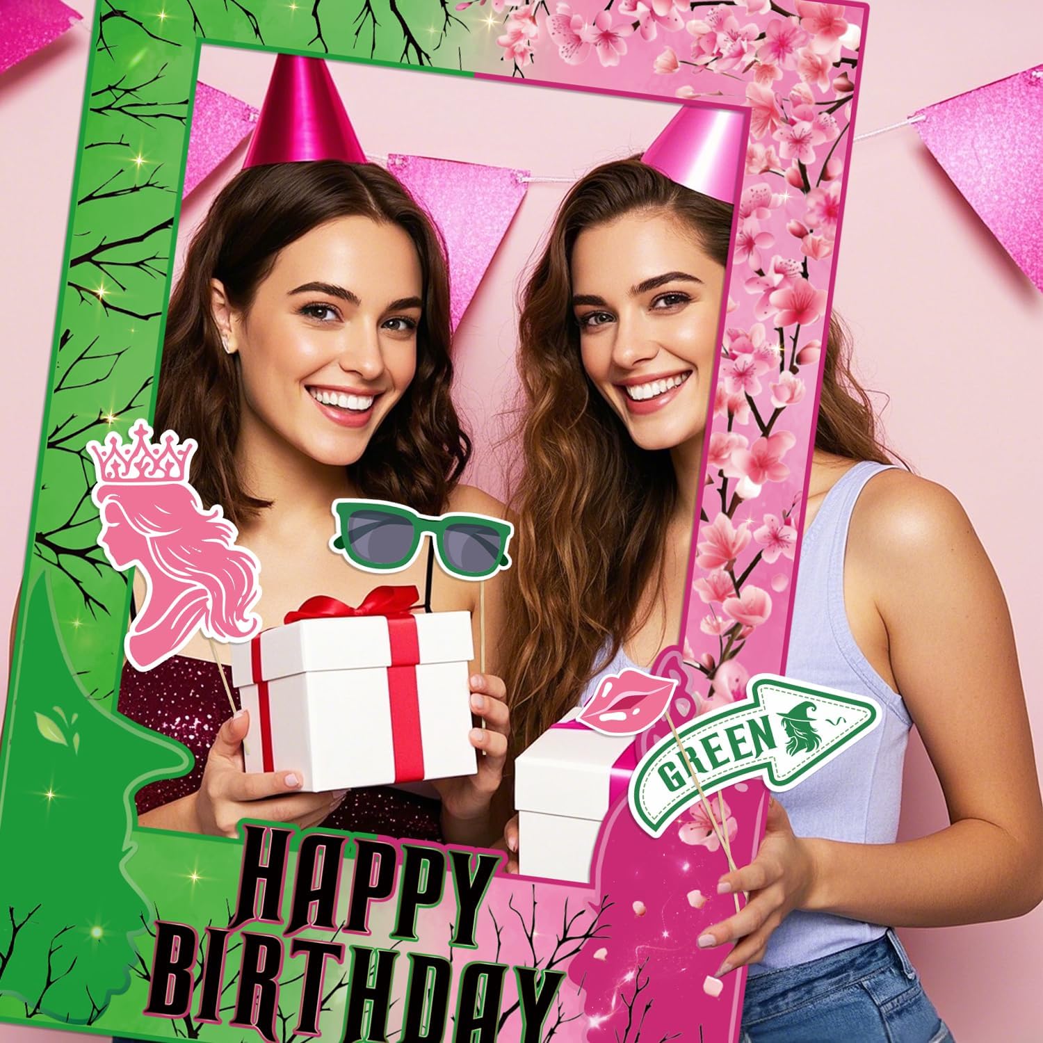 Pink and Green Birthday Photo Booth Props Kit