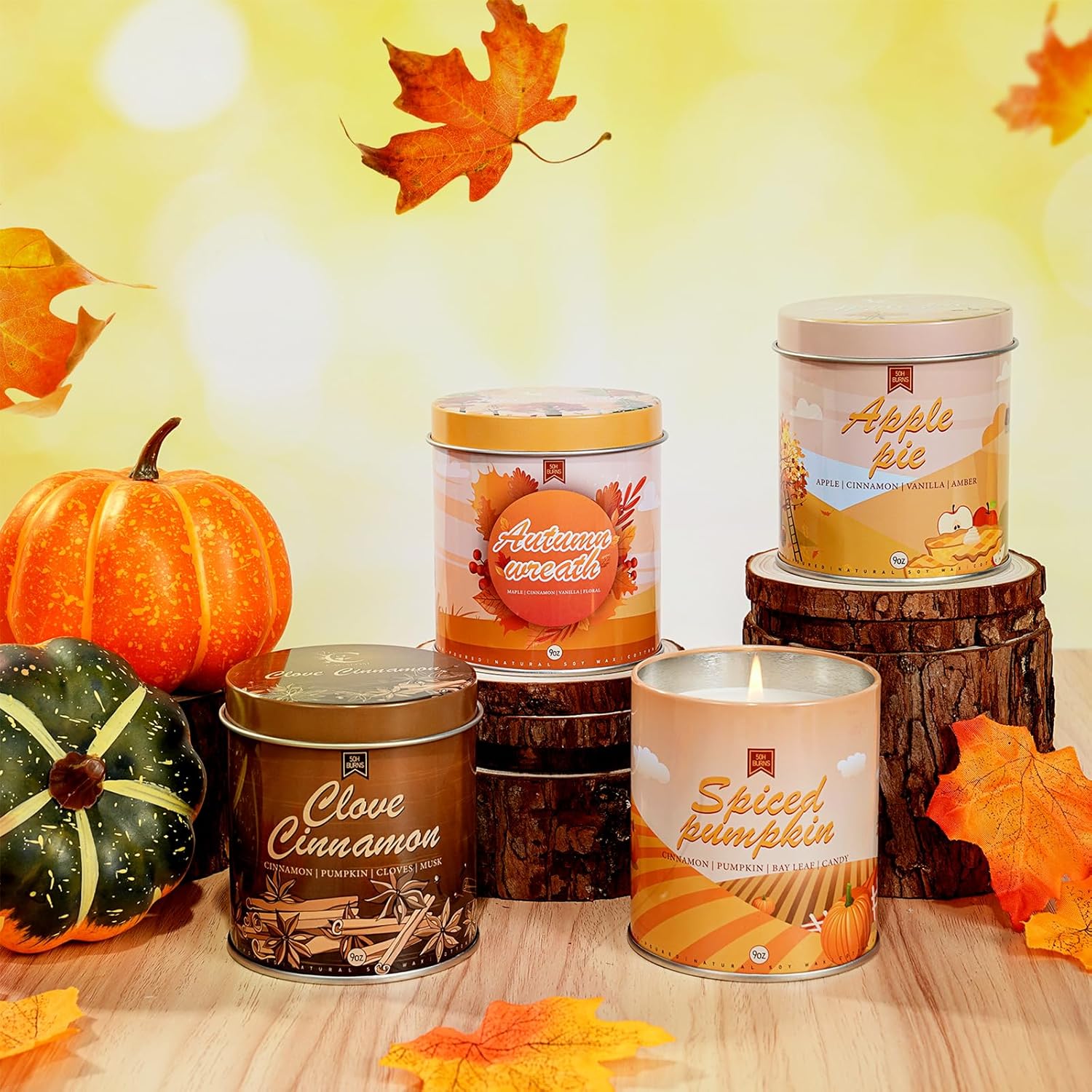 4 Pack Autumn Scented Jar Candles Set