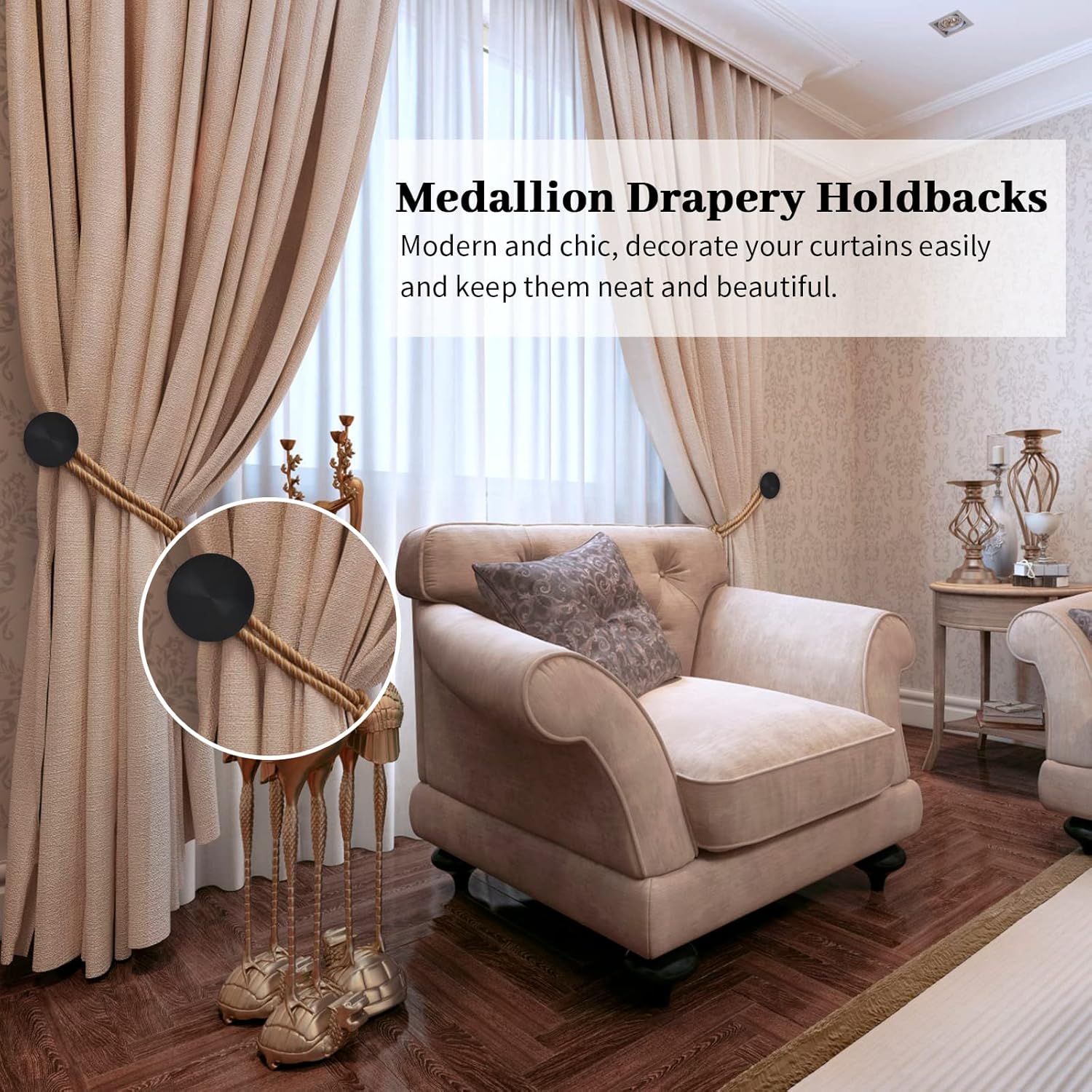 4 Pack Black Metal Curtain Holdbacks with Screws