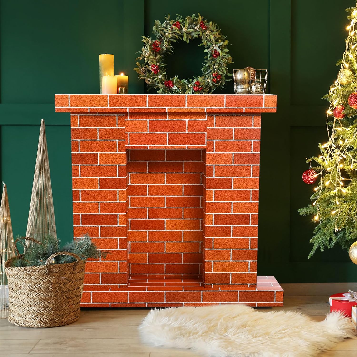 Fullhawl Christmas Cardboard Fireplace 3D Decor