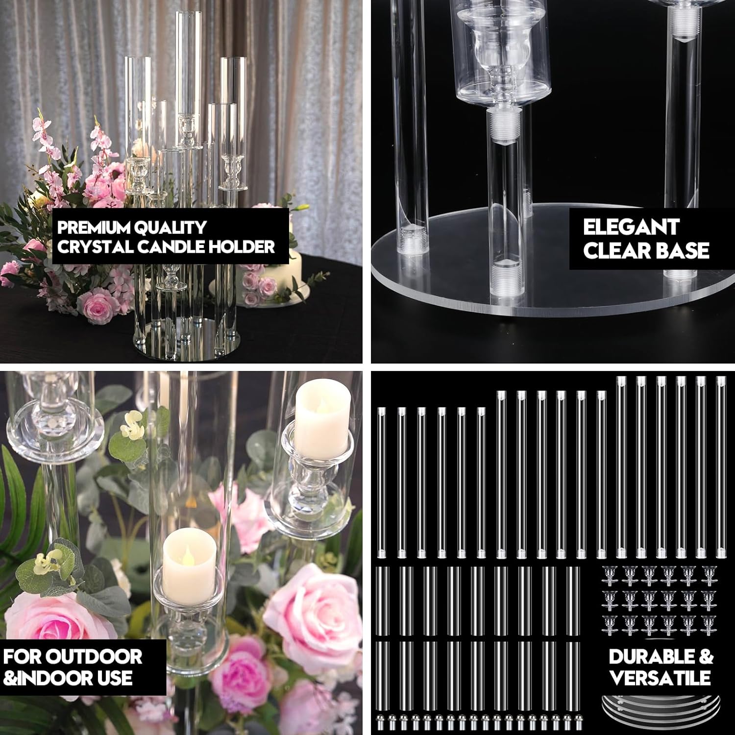 6 Set 3 Arm Clear Candelabra Candle Holder
