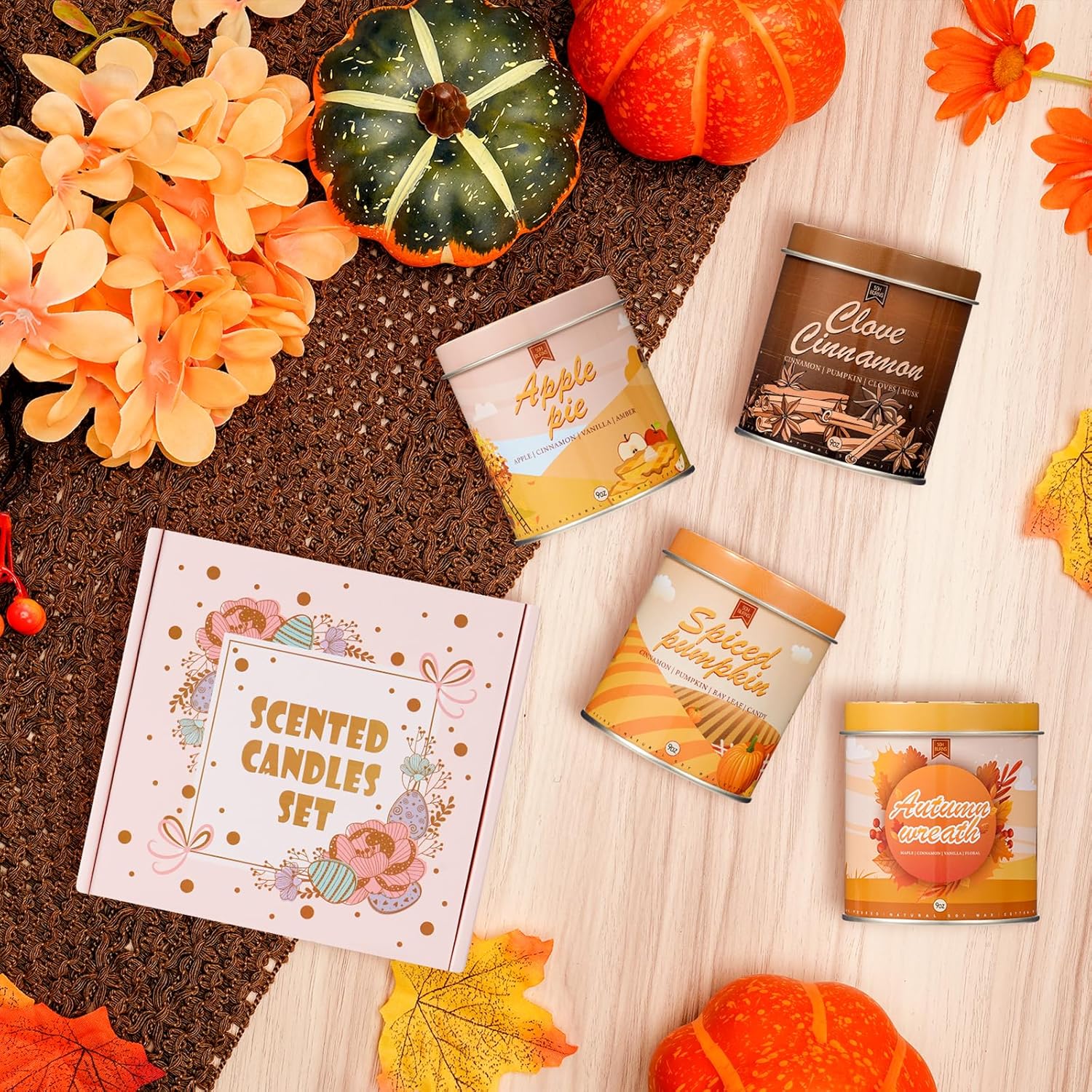 4 Pack Autumn Scented Jar Candles Set