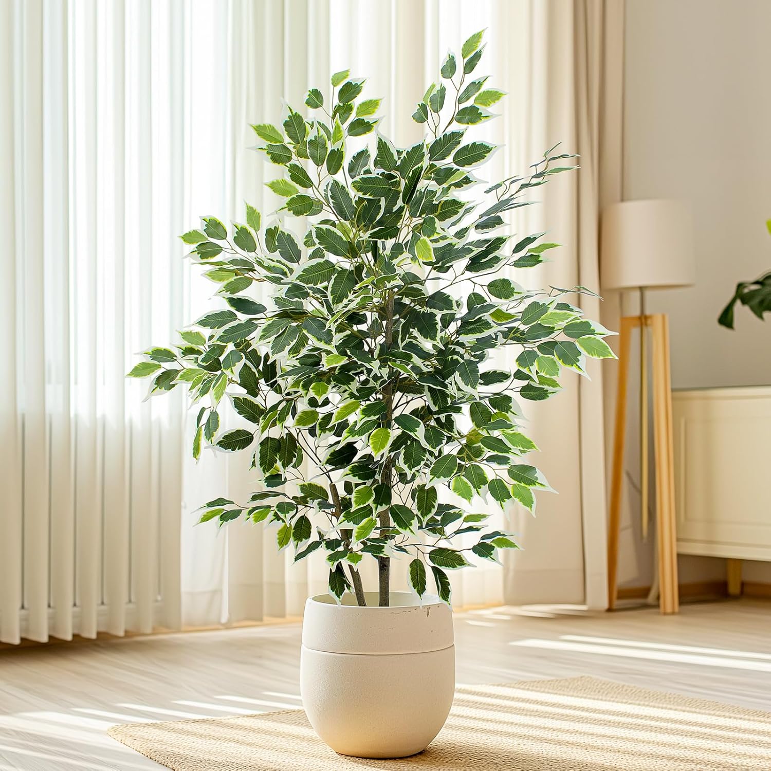 YEPDIN Artificial Ficus Tree 4 Feet Tall Silk Fake Tree with Pot