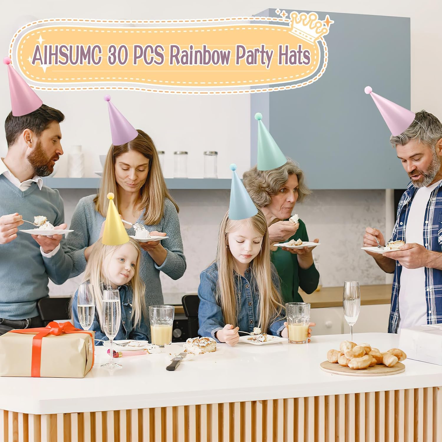 30PCS Rainbow Cone Hats for Kids Adults Party Decor