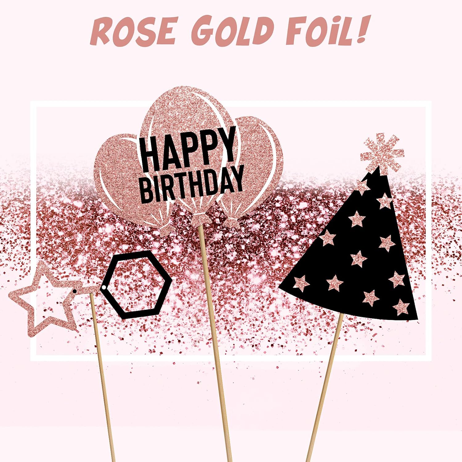 Tenare 36 Pcs Gold Birthday Photo Booth Props