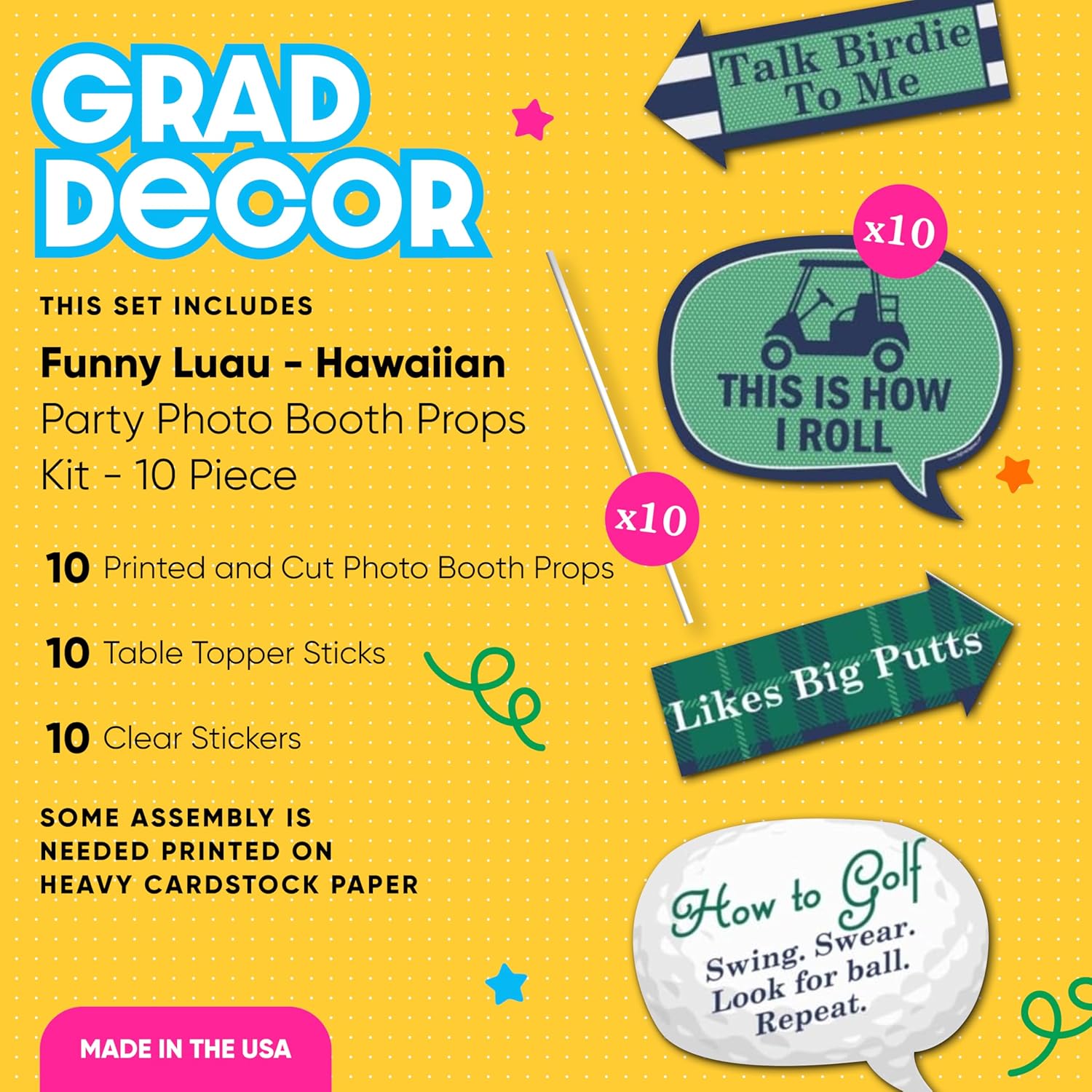 Funny Tiki Luau Photo Booth Props Kit - 10 Piece