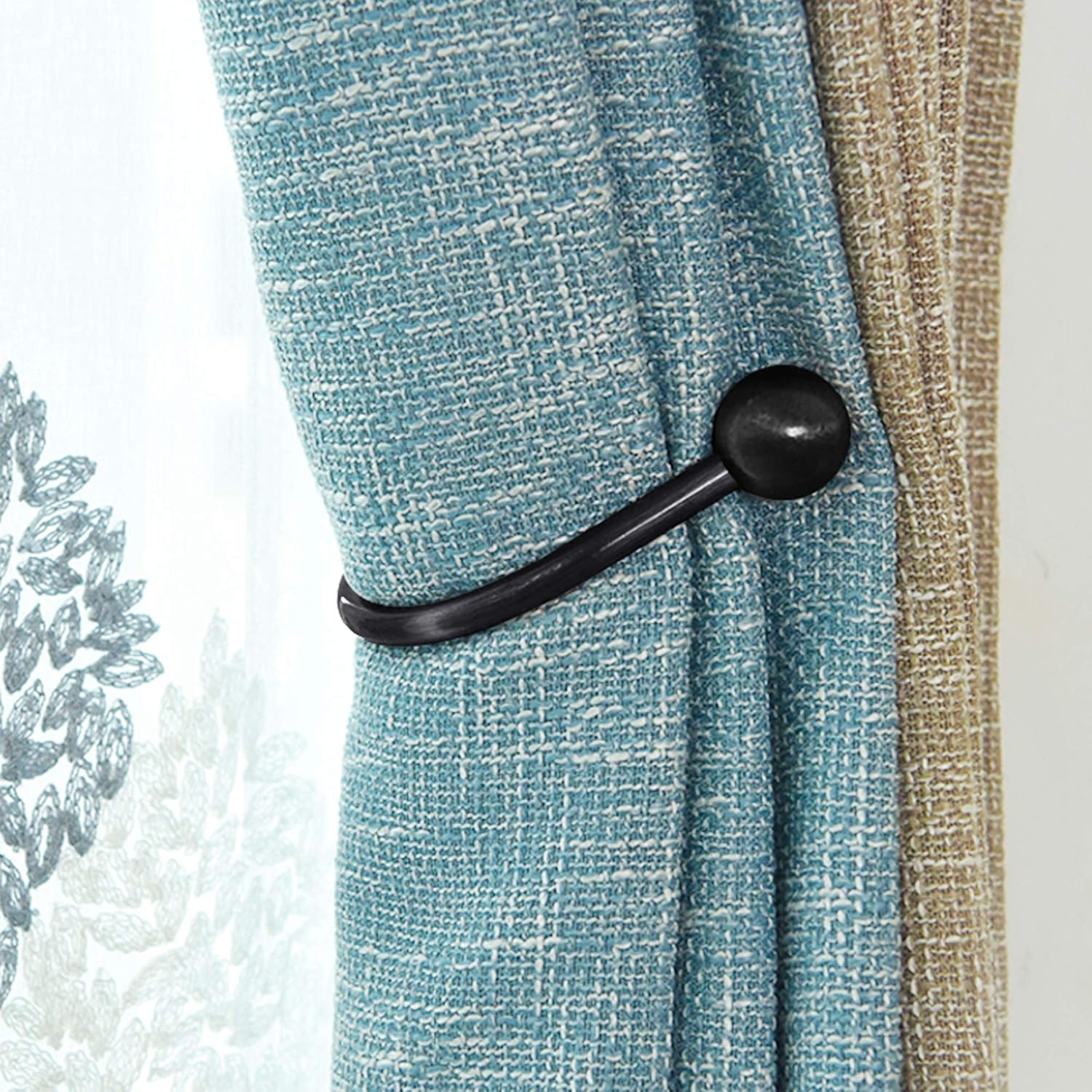 HEMOUR Curtain Holdback 4 Pcs Wall Mounted Drapery Tiebacks Black