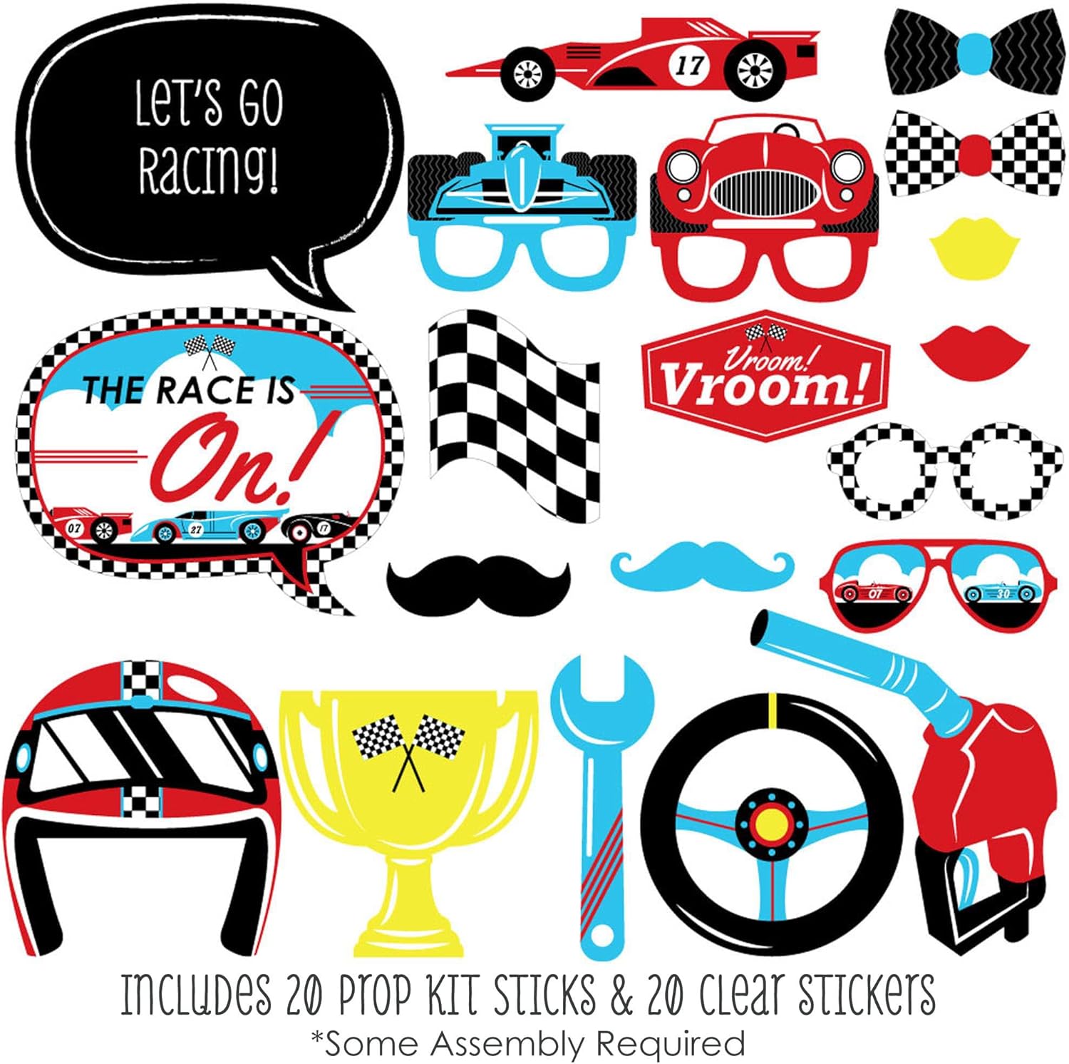 Big Dot of Happiness Lets Go Racing Photo Booth Props Kit 20 Count