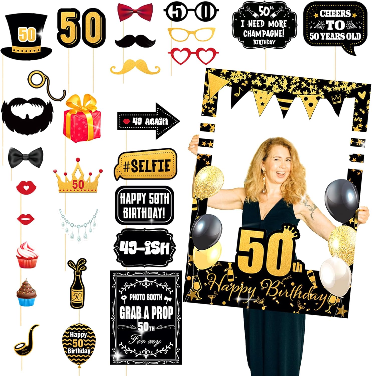 LaVenty 50th Birthday Photo Booth Props Frame Decorations