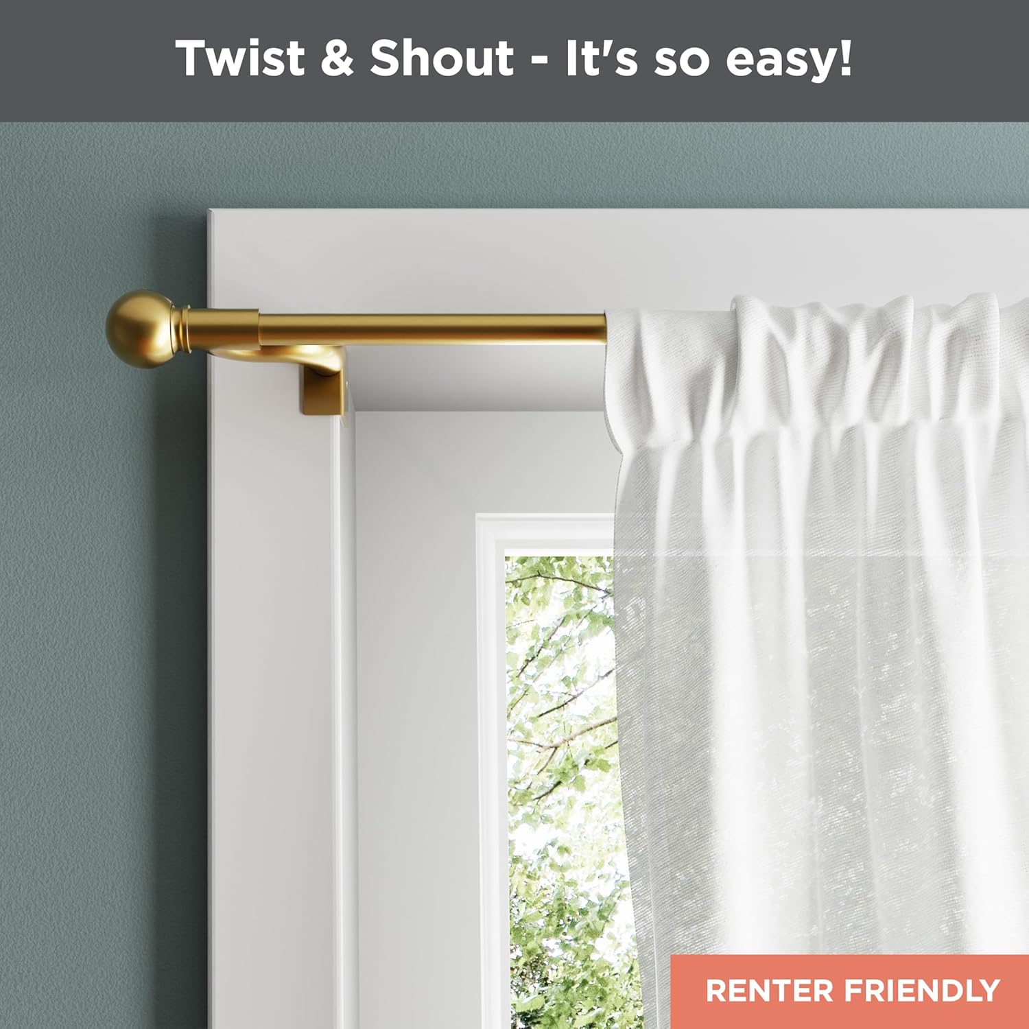 Zenna Home Gold Adjustable Tension Rod with Decorative Ball Ends