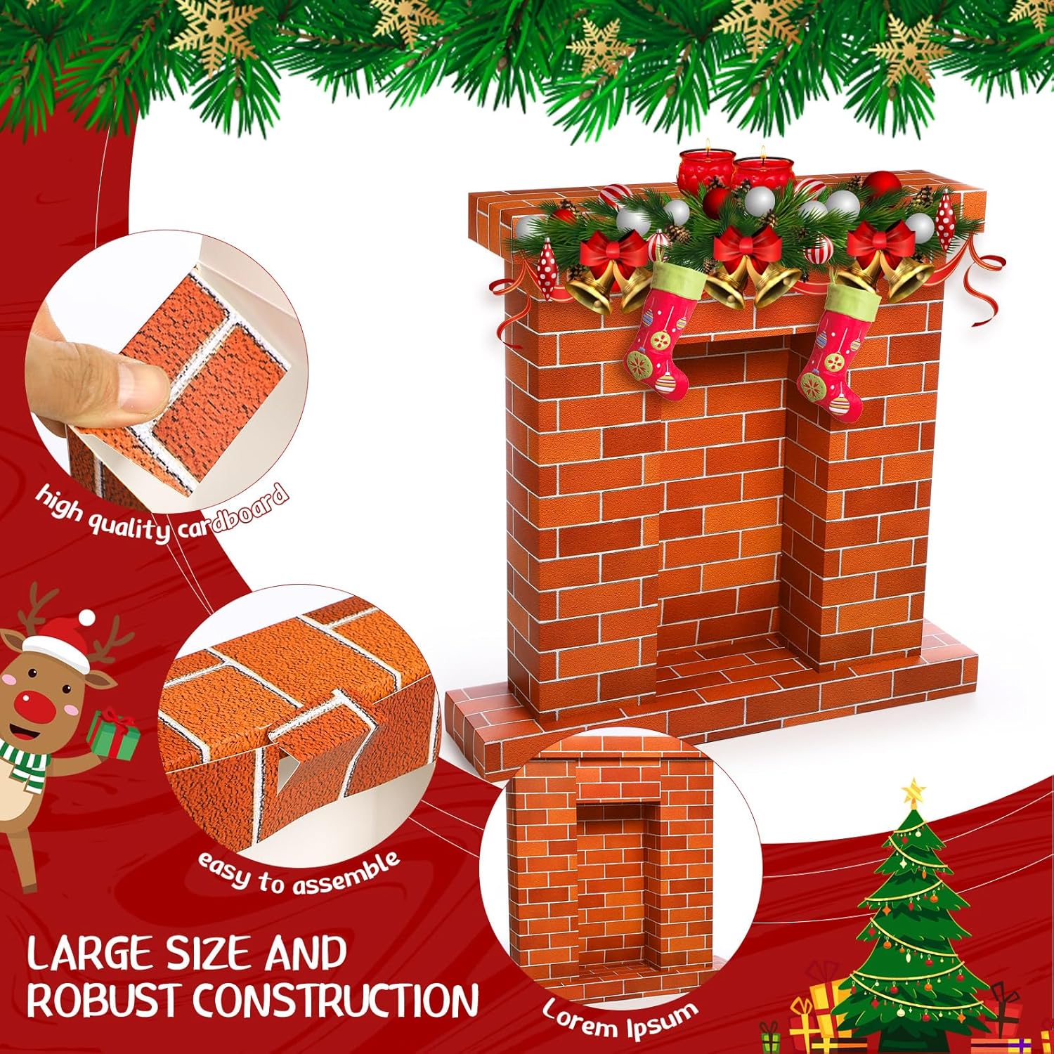 Fullhawl Christmas Cardboard Fireplace 3D Decor