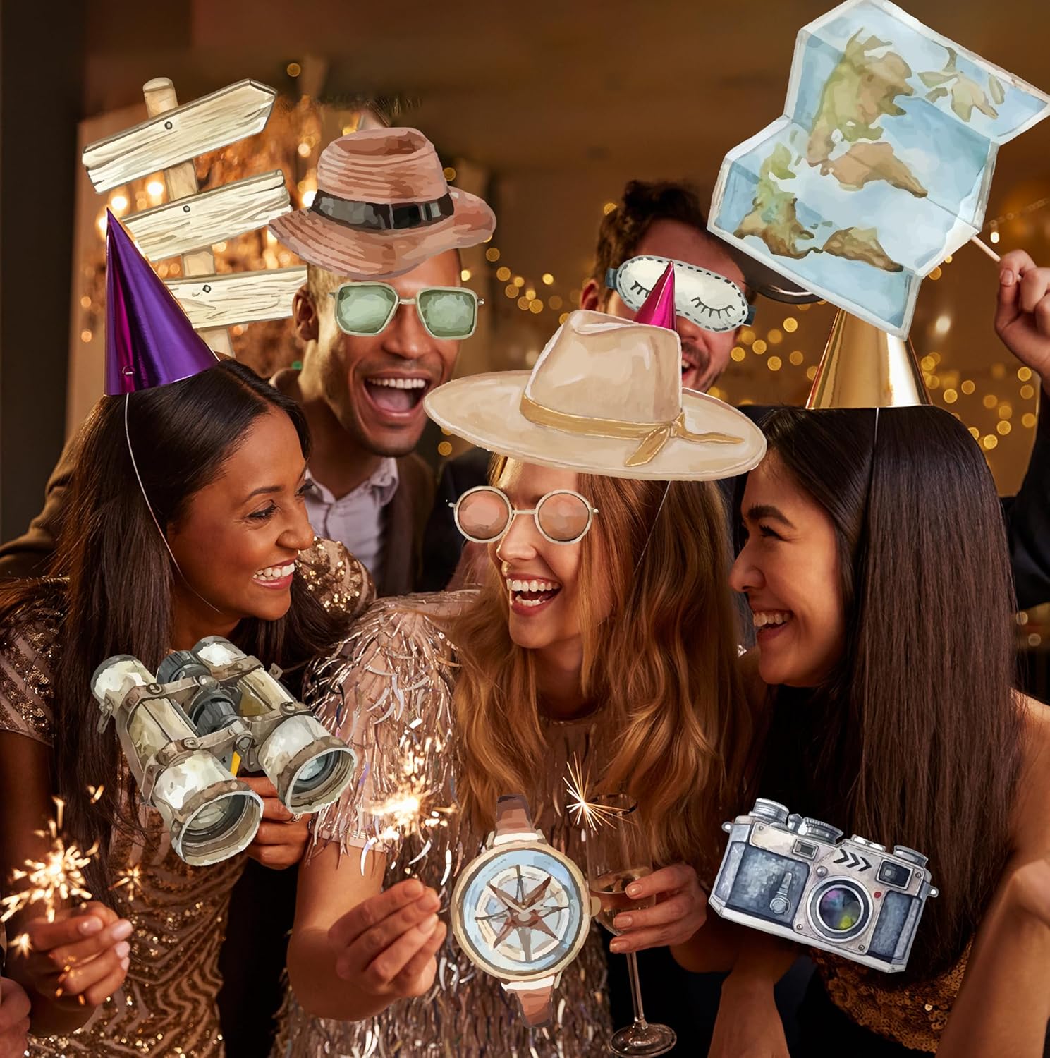 30Pcs Let The Adventure Begin Travel Themed Party Centerpieces Sticks Photo Booth Props