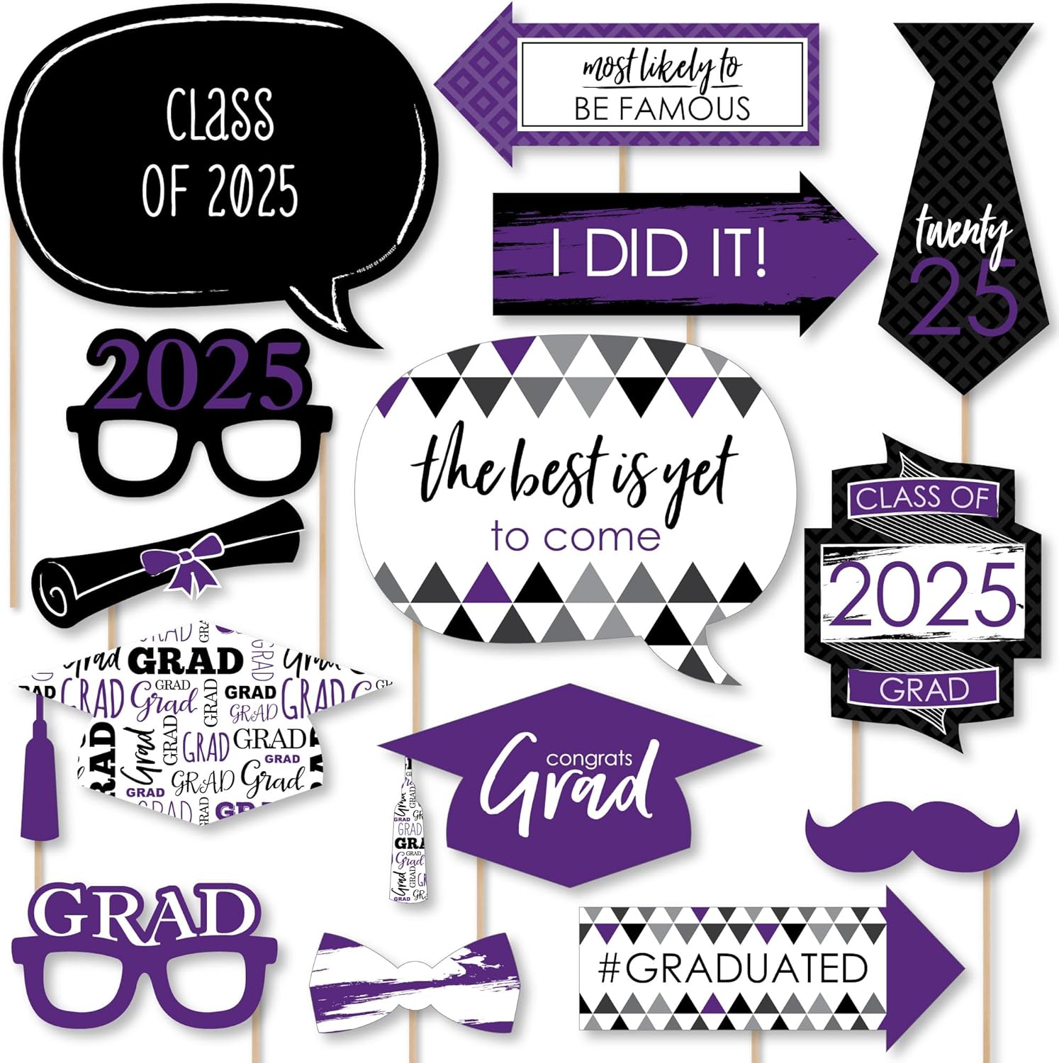 Big Dot of Happiness Graduation Props 2025 Purple 20-Pack