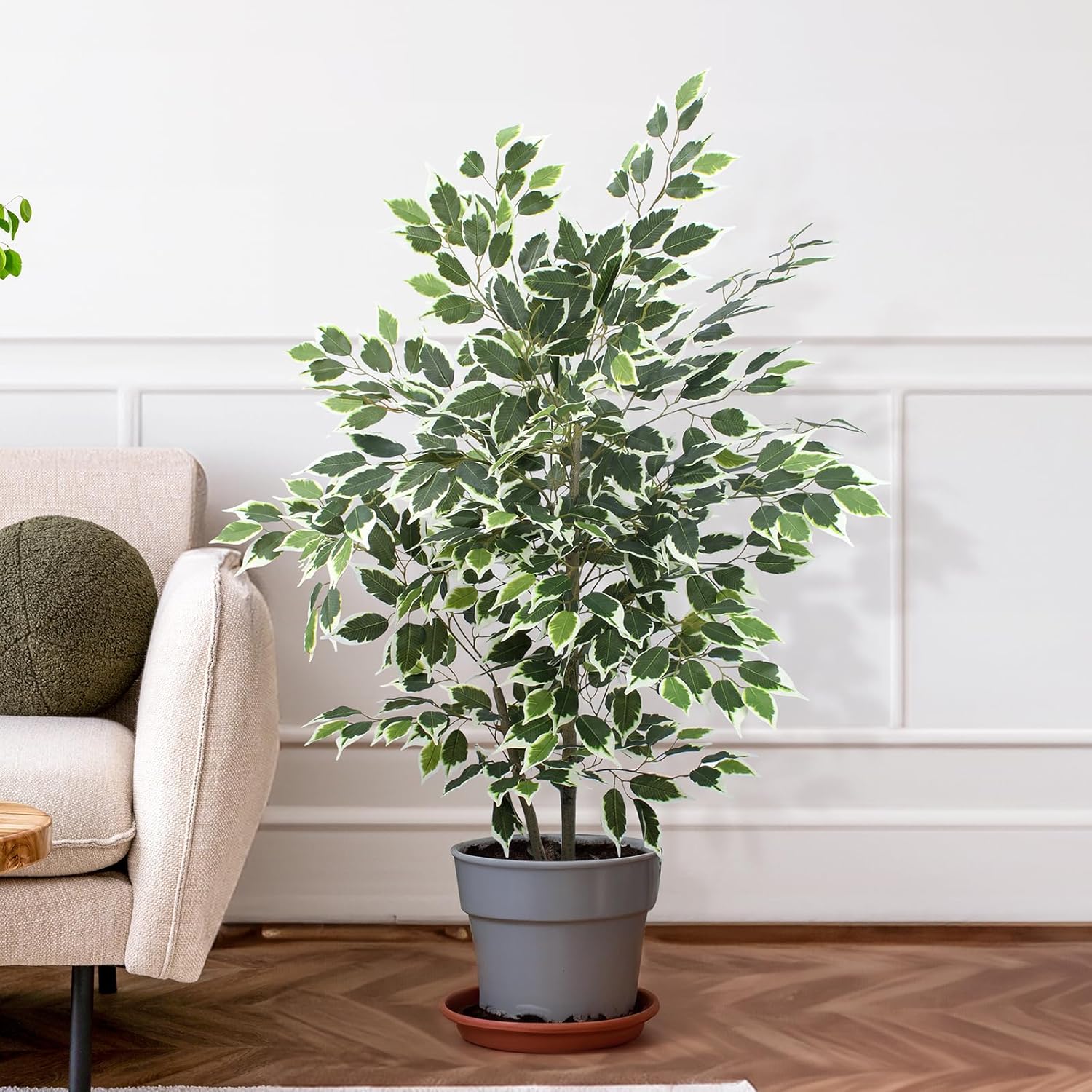 YEPDIN Artificial Ficus Tree 4 Feet Tall Silk Fake Tree with Pot