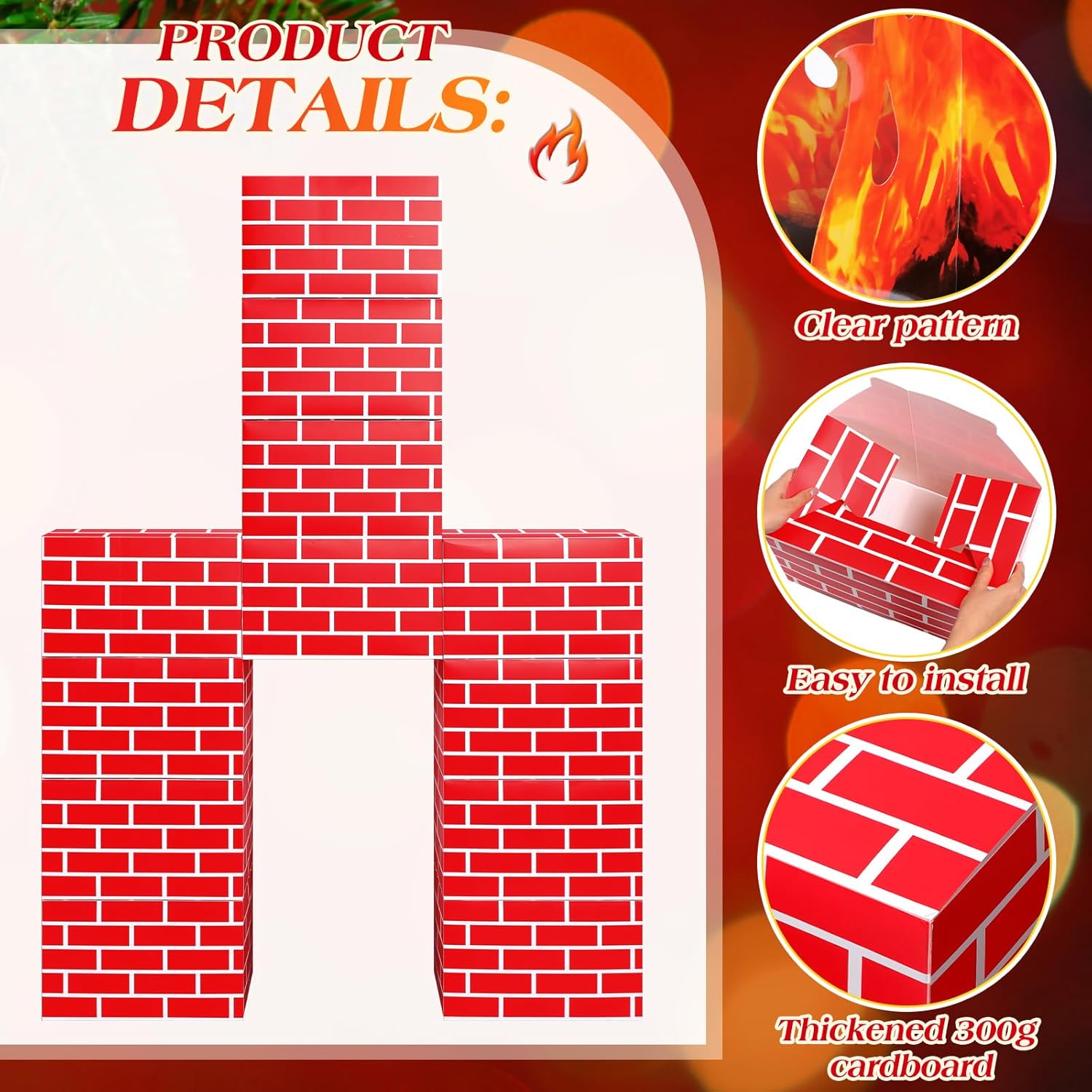 34 Pcs 3D Artificial Christmas Fireplace Set