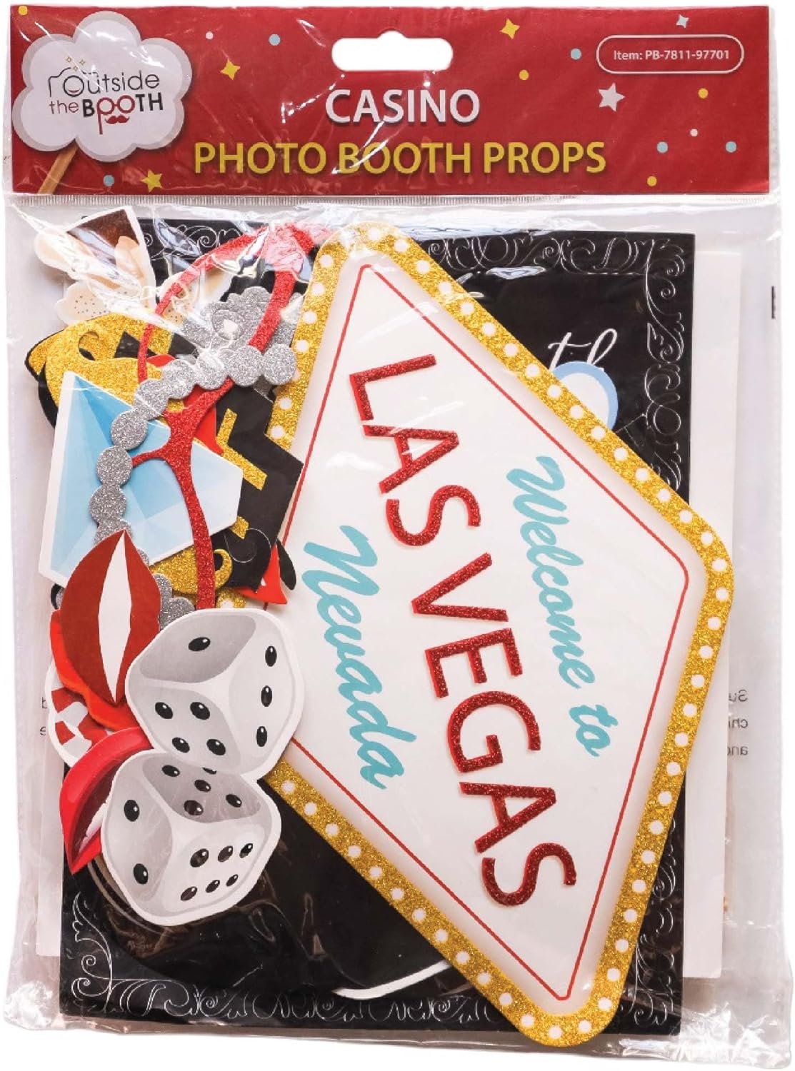 Casino Party Photo Booth Props Set - 41 Piece with Sign and Sticks