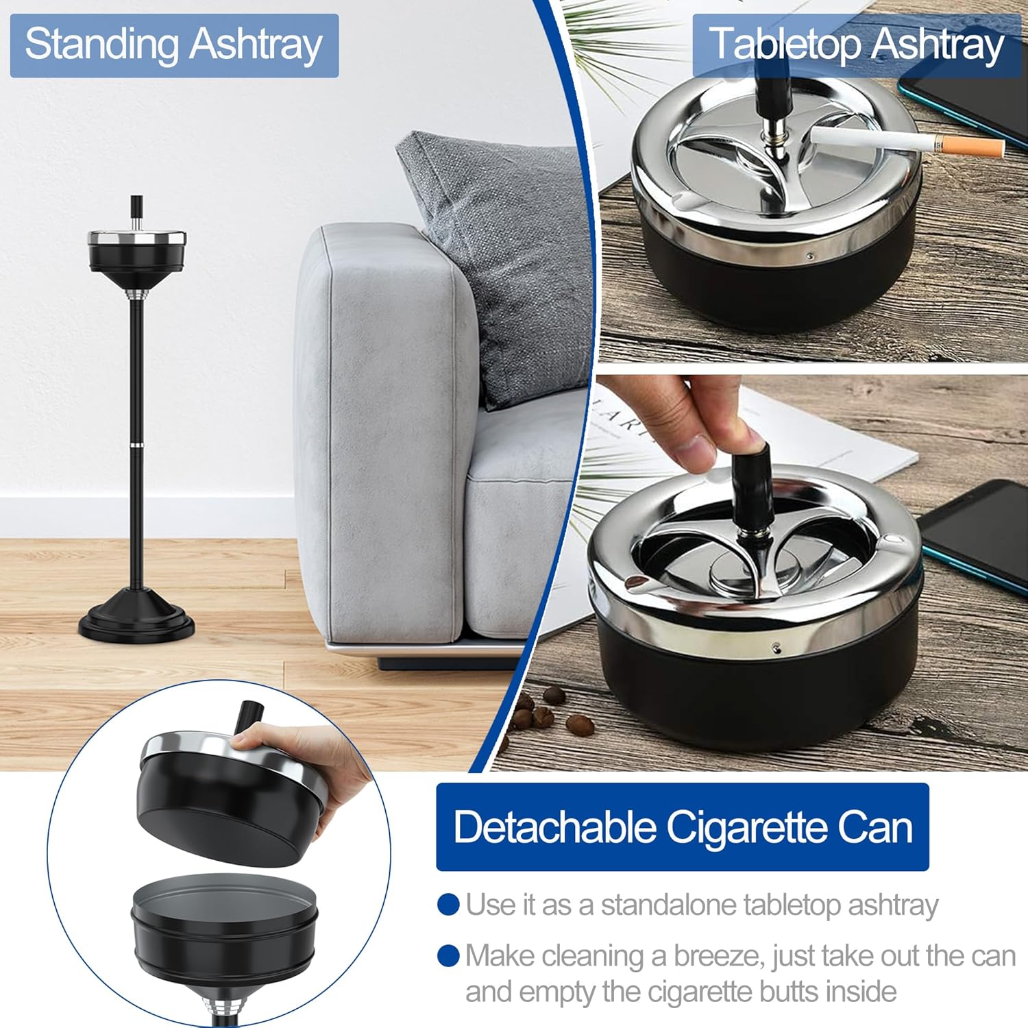 Reliancer Floor Standing Ashtray with Spinning Lid