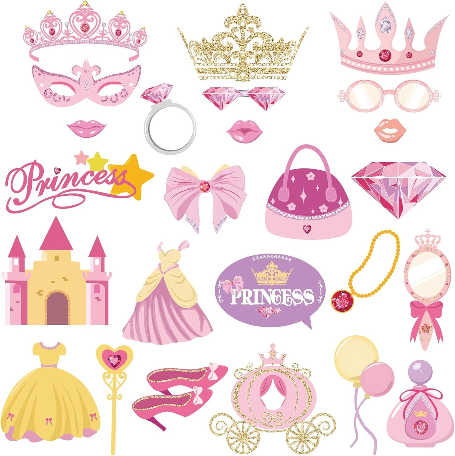 25Pcs Princess Photo Booth Props With Stick