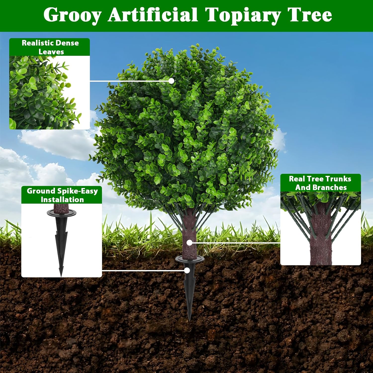 Artificial Topiary Trees with Eucalyptus Set of 2