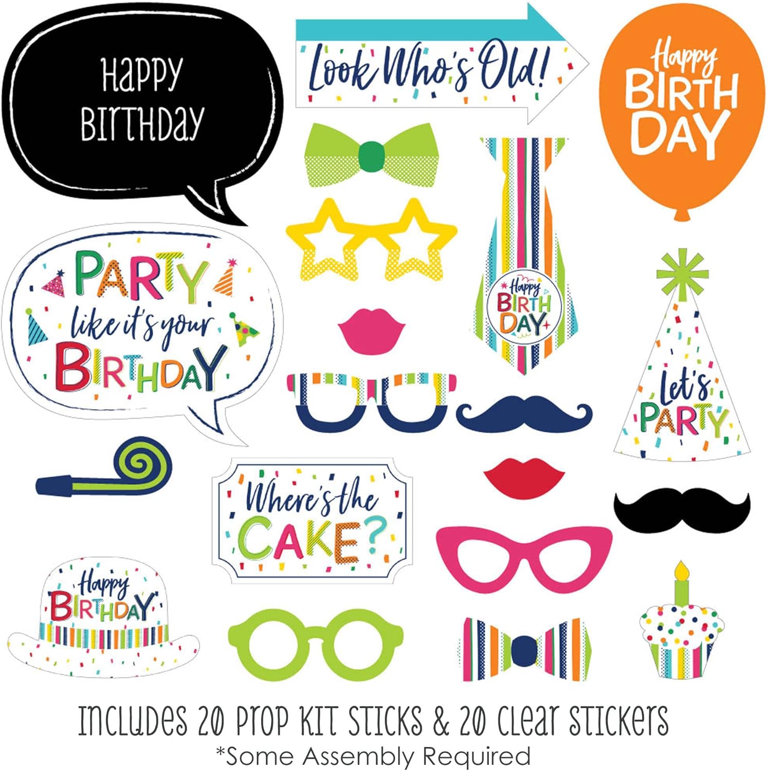 Big Dot of Happiness Birthday Photo Booth Props Kit 20 Count