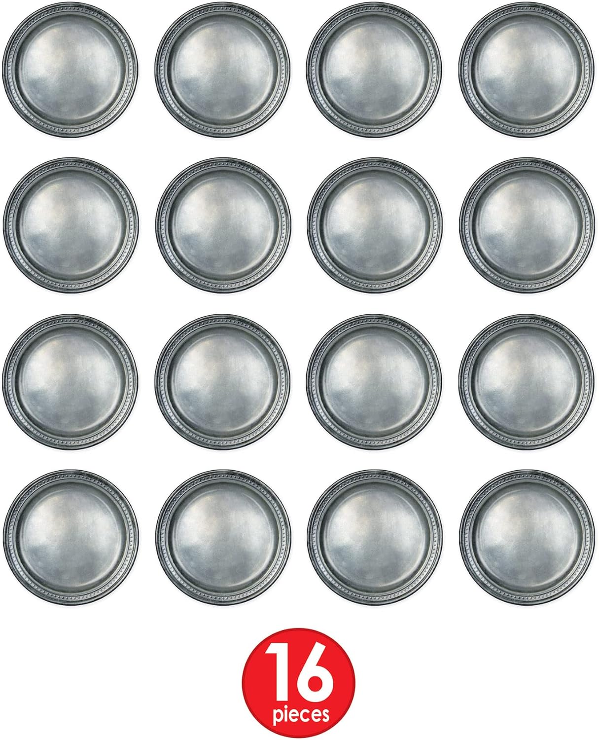 Beistle 16 Piece Disposable Pewter Plates 9 Inch Gray Medieval Party
