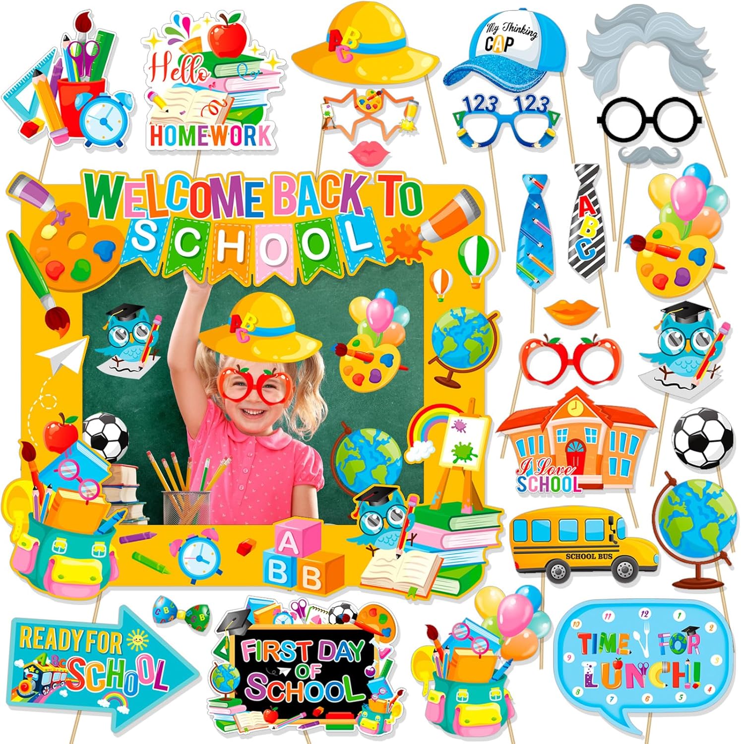 HOWAF Back to School Photo Booth Props Kit 25pcs Welcome Frame