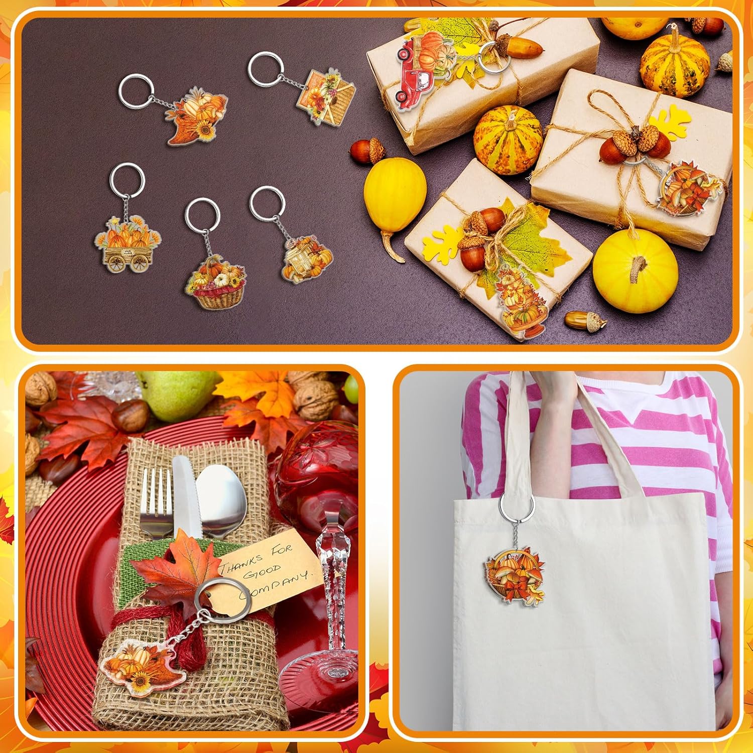 Kigeli 60 Pcs Fall Theme Keychains Pumpkin Truck Harvest Party Favors