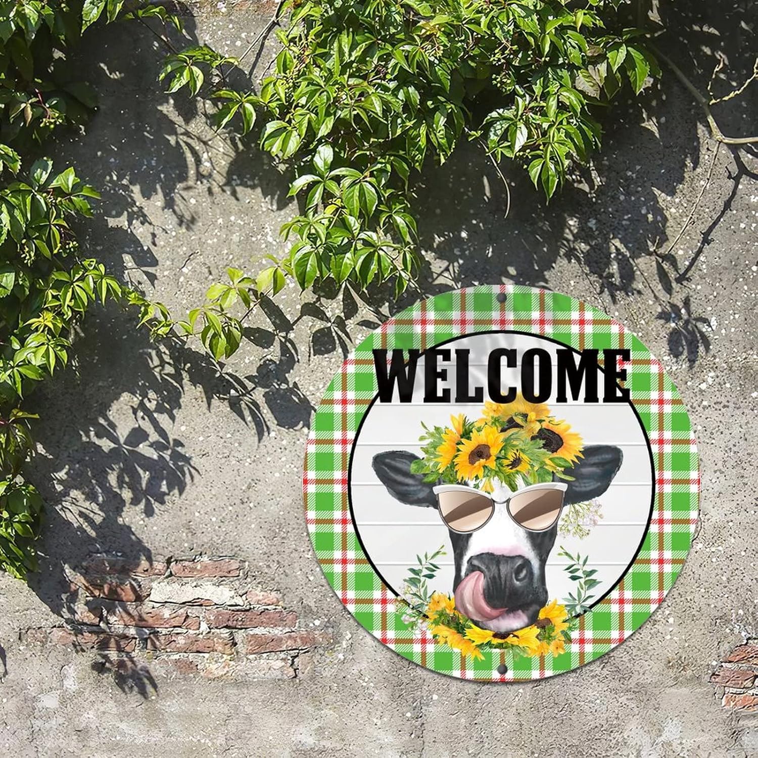 Retro Farmhouse Metal Tin Sign with Sunflowers and Cow
