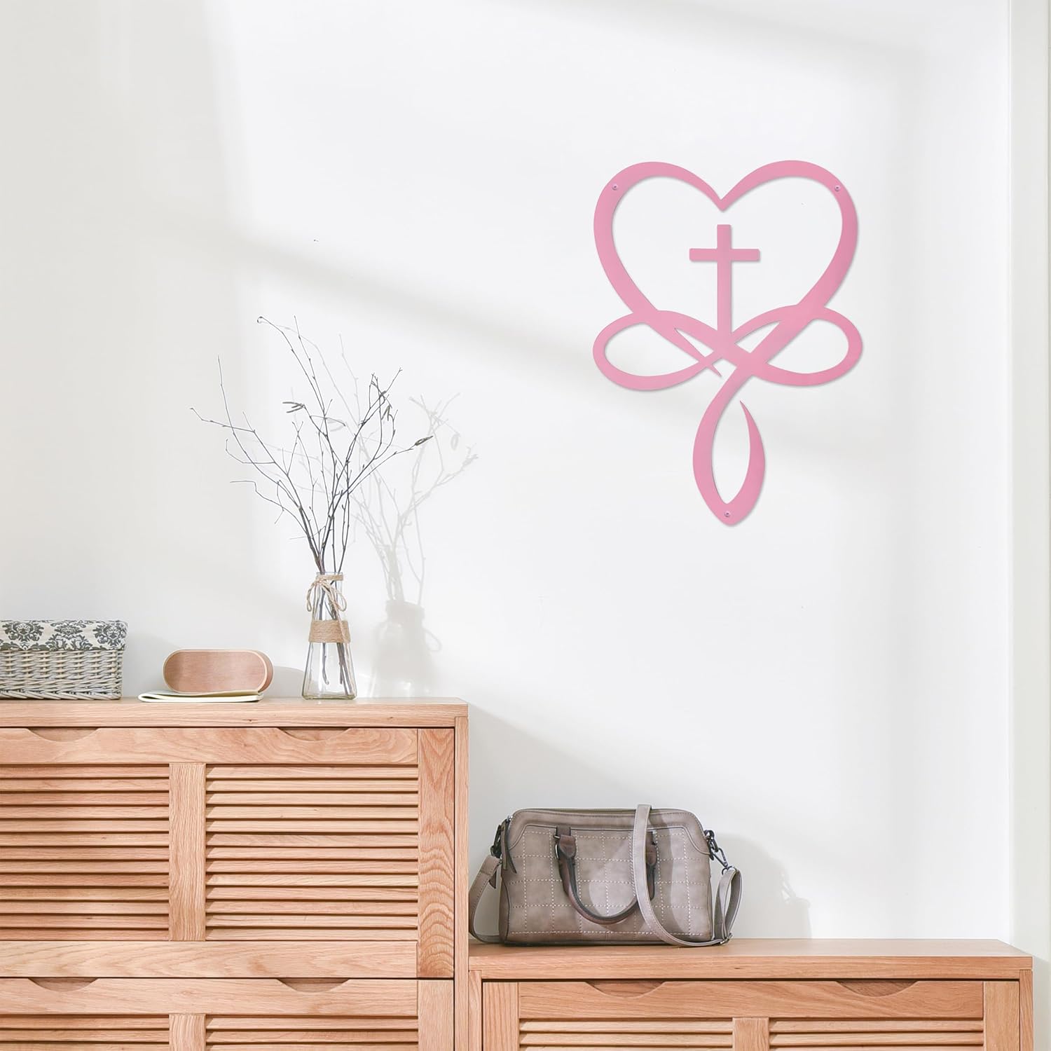 Metal Infinity Heart Cross Wall Decor Pink