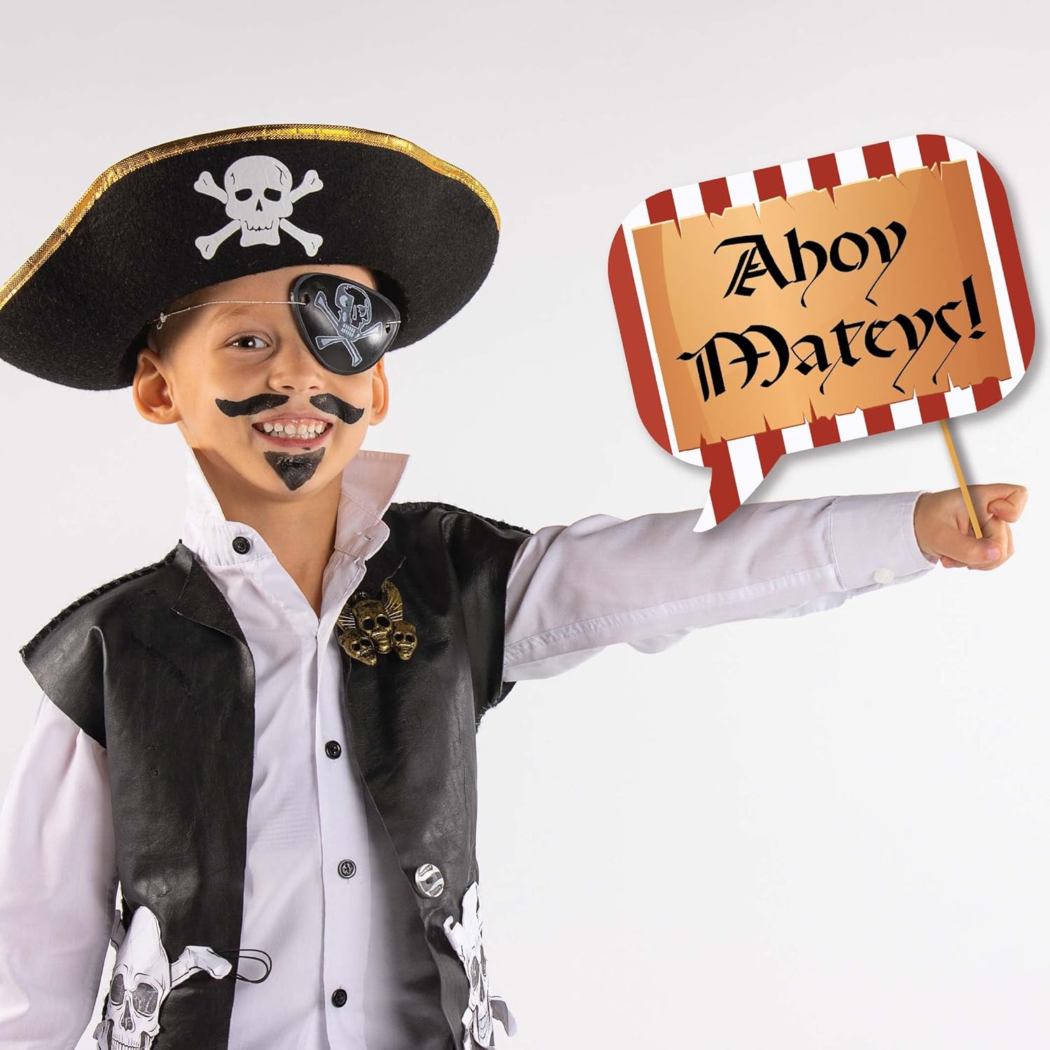 Pirate Photo Booth Props - 41pc Kit with Sign Sticks and Adhesive Pads