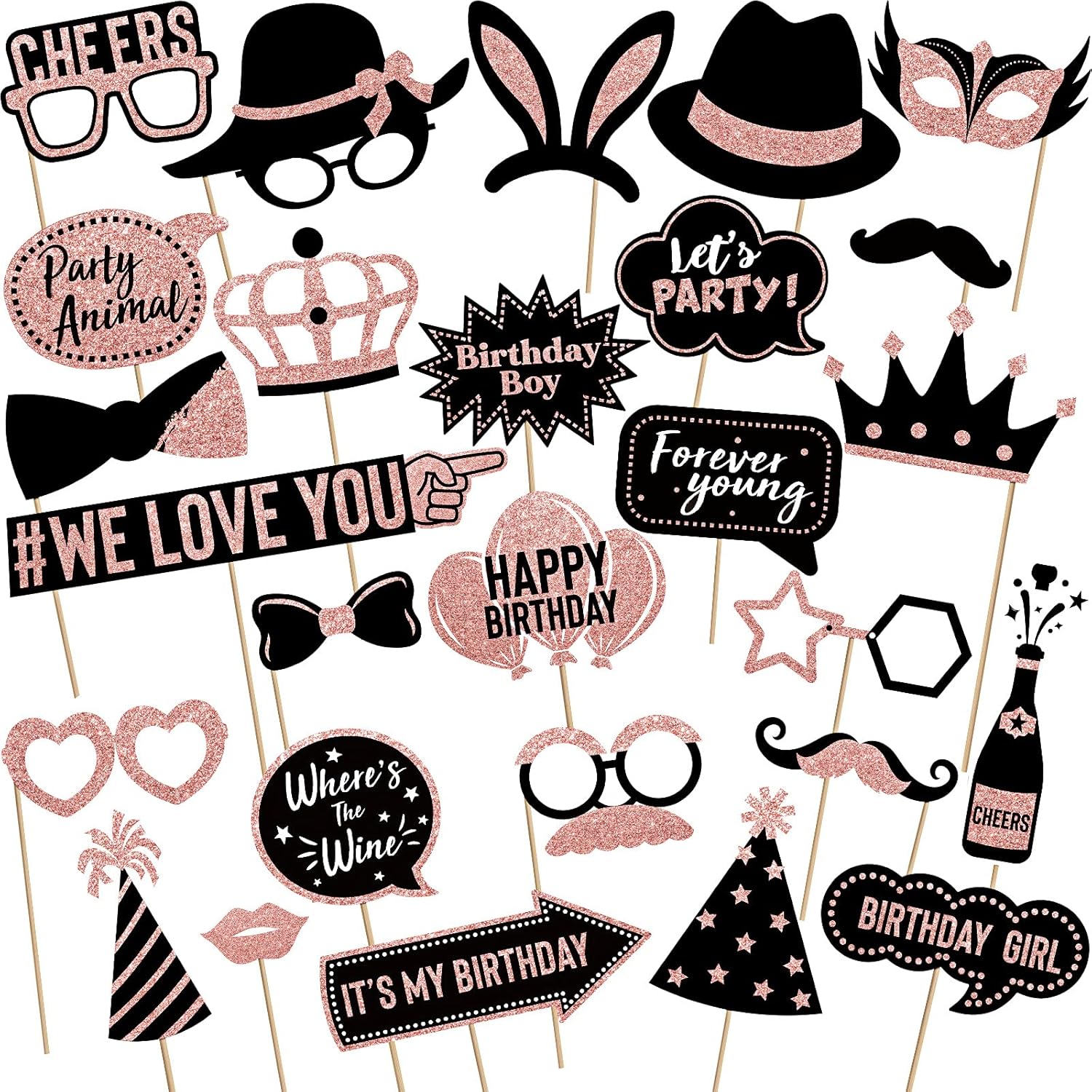 Tenare 36 Pcs Gold Birthday Photo Booth Props